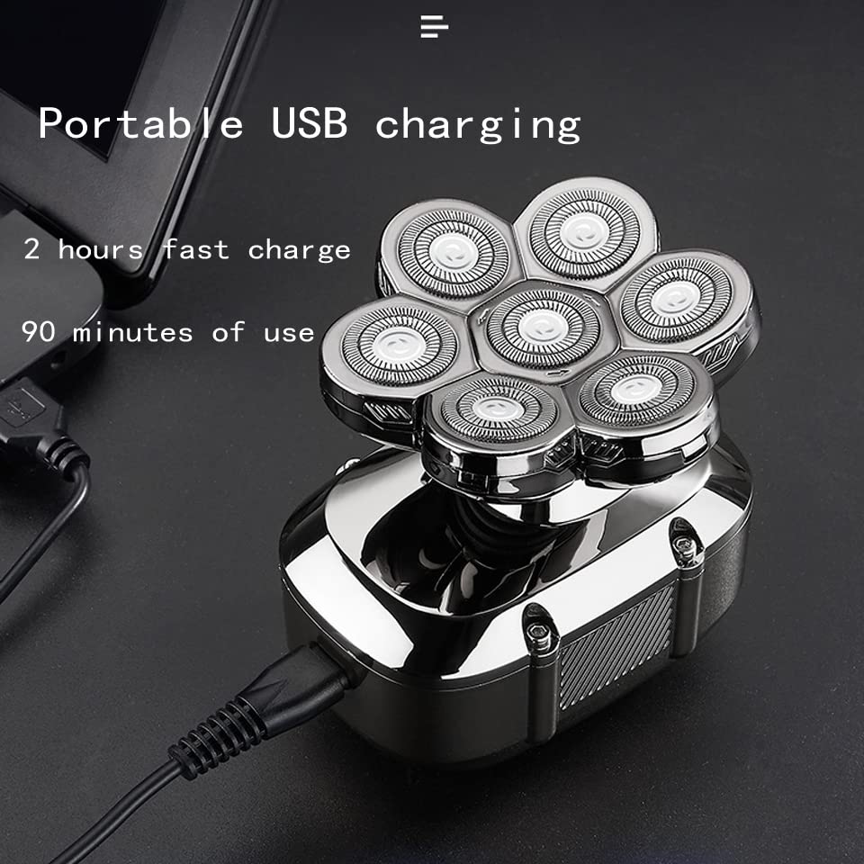 7D Floating Electric Razor for Men - Waterproof Shaver with 7 Cutter Heads for Bald, Beard & Nose Hair Trimming | Washable Men's Grooming Kit for Home, Travel & Gym Use