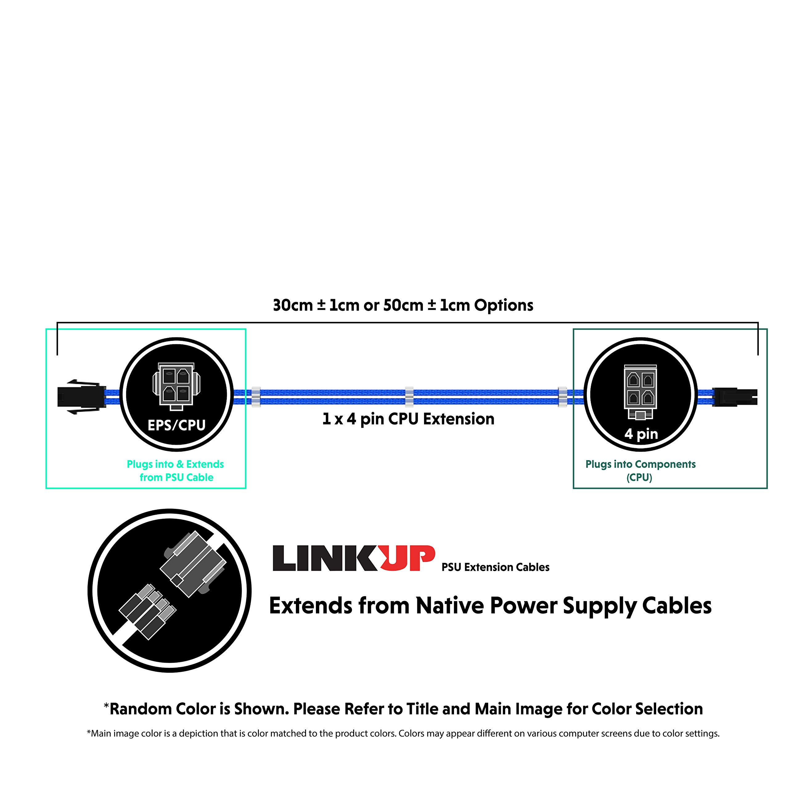 LINKUP - AVA 30cm EPS 4 Pin CPU ATX Motherboard PSU Power Supply Braided Sleeved Custom Mod PC Extension Cable with Combs | Strong & Stiff Design | Single Pack | 300mm - Red | Perfect for Gaming PC, Workstation & Custom PC Builds