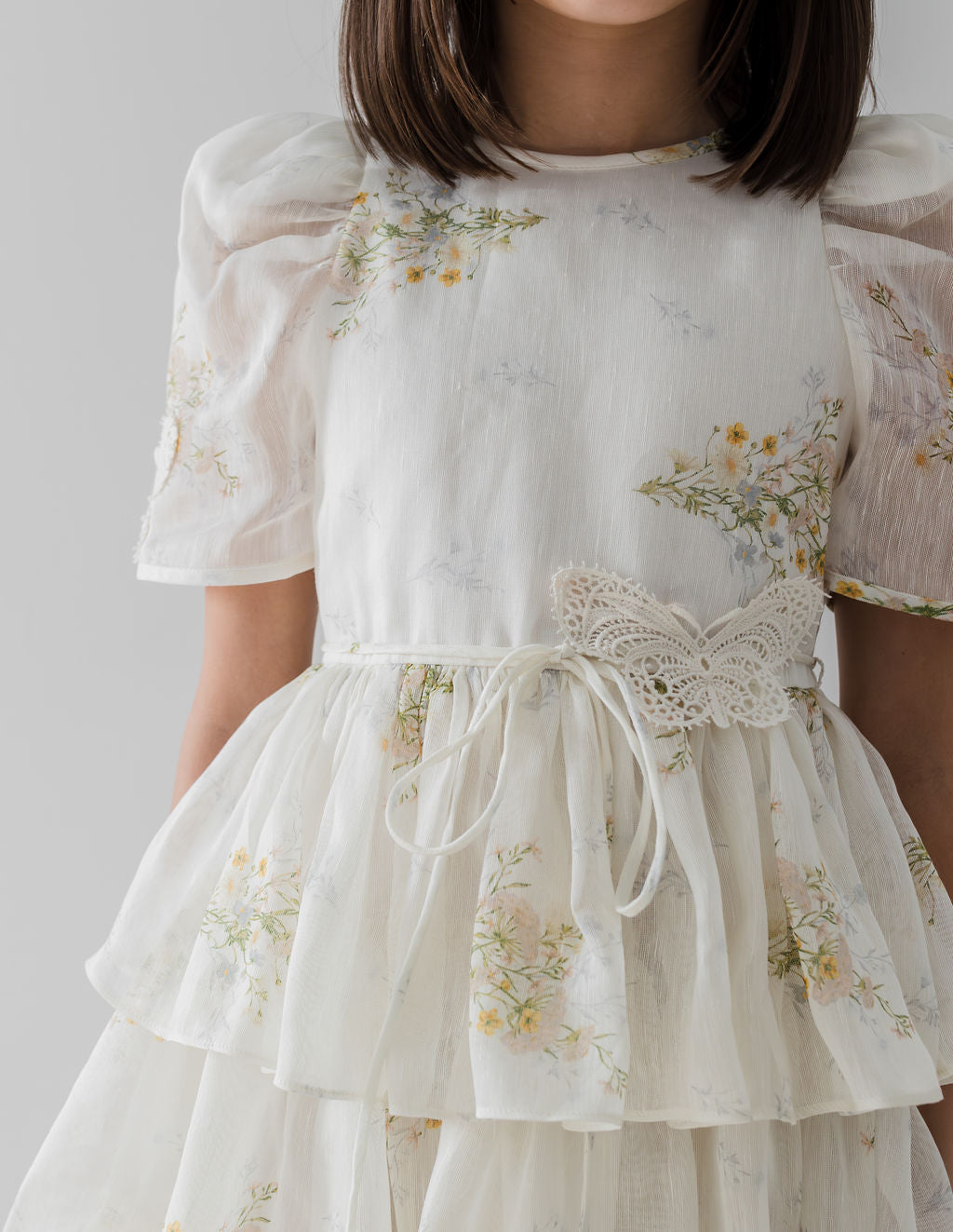 Petite Amalie Elbow Sleeve Floral Butterfly Print Dress for Women | Spring Meadow Flowy Midi Dress | Perfect for Garden Parties, Brunch Dates & Summer Weddings