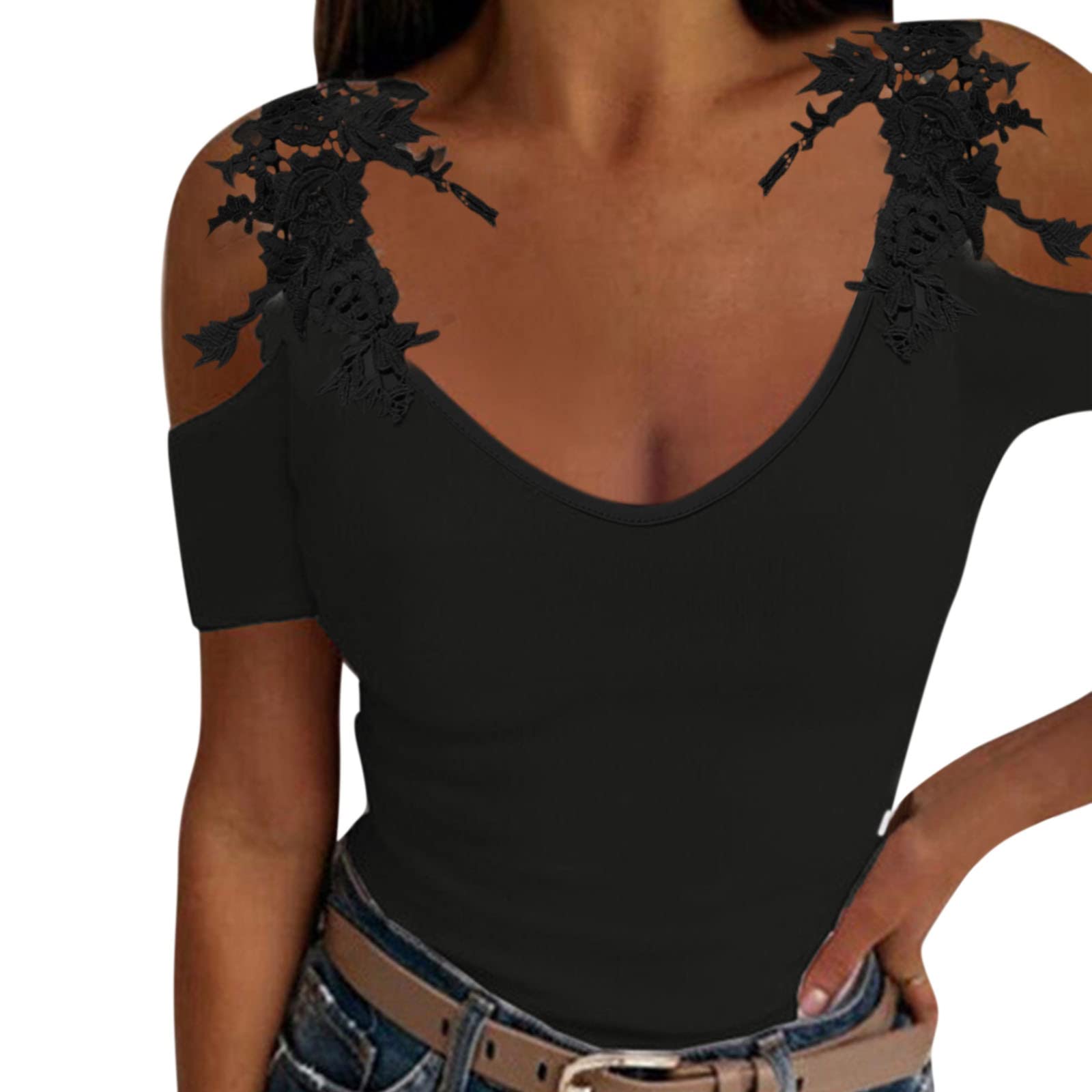 Stylish Women's Casual Lace Round Neck T-Shirt | Fall Fashion Boutique Top | Perfect for Office, Date Night & Weekend Outings