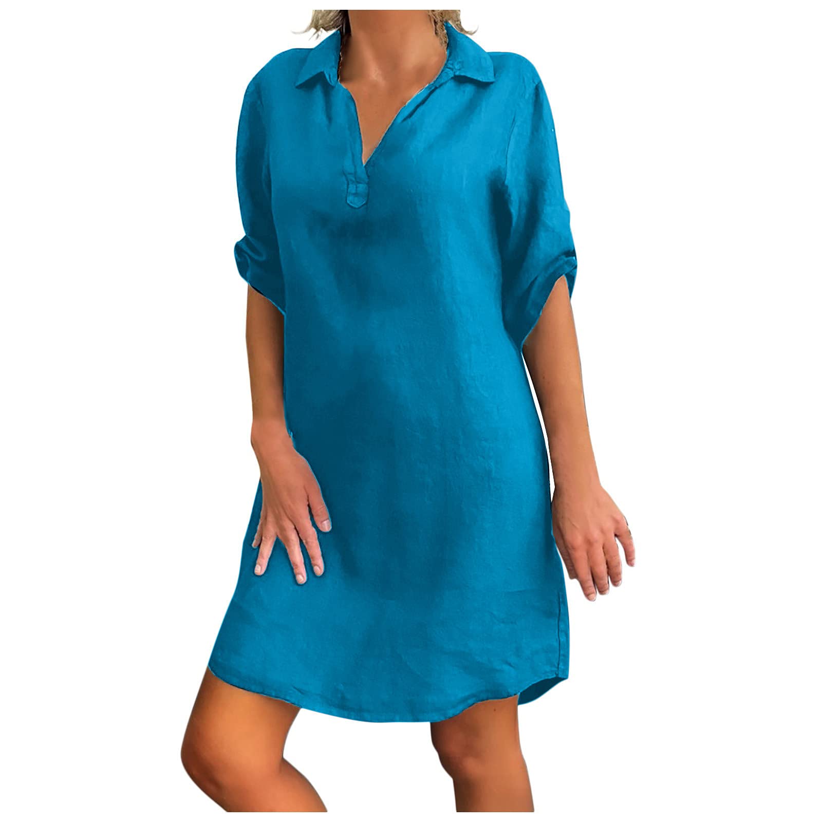 Luciava Plus Size Summer Dresses for Women - Breathable Cotton Linen Blend, Turn Down Collar Loose Shirt Dress - Perfect for Beach Vacation, Party & Casual Outings