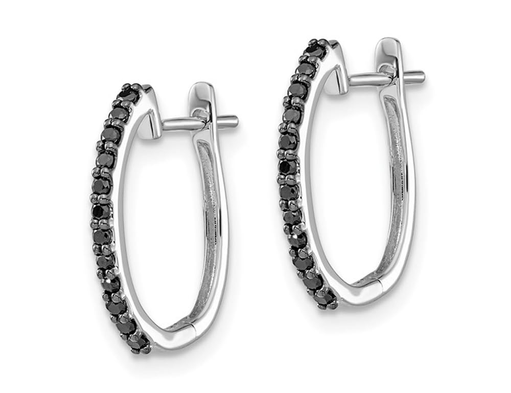 14K White Gold 1/5 Carat (ctw) Black Diamond Hoop Earrings for Women - Elegant Everyday Wear & Special Occasion Jewelry Gift
