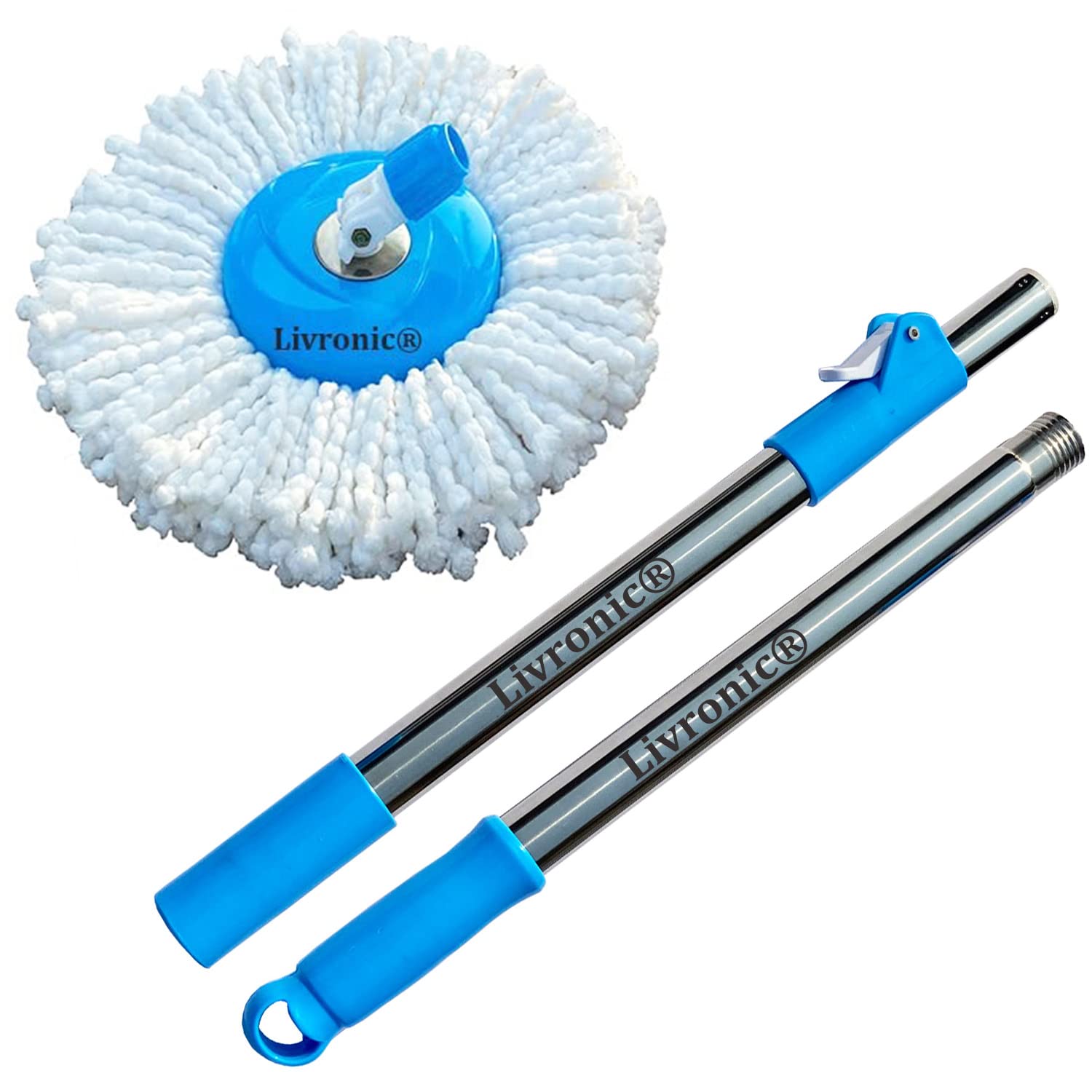 Livronic® Stainless Steel Mop with Plate & Refill - Multi-Color Cleaning Mop for Hardwood Floors, Tile & Laminate - Perfect for Kitchen, Bathroom & Home Cleaning