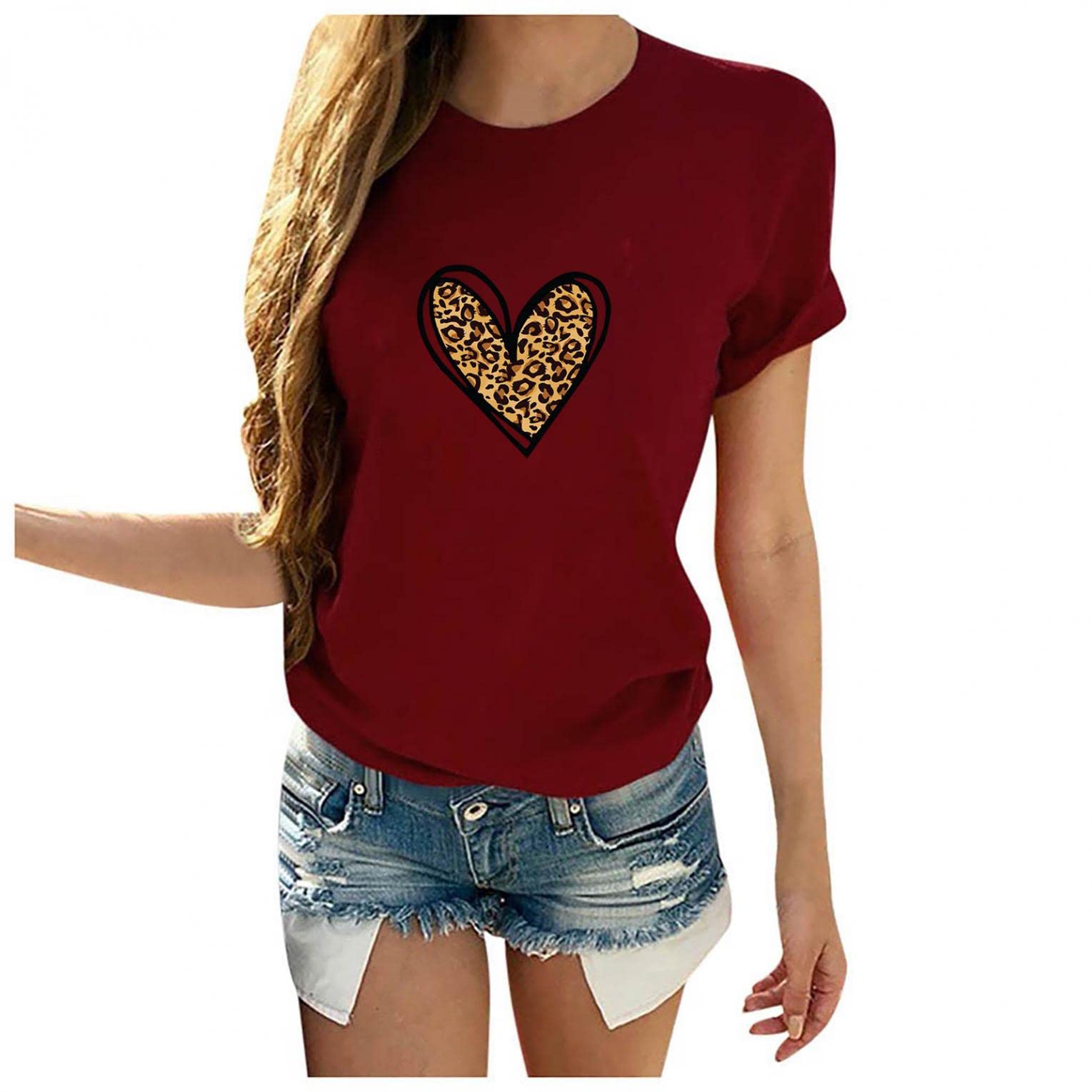 Aayomet Women's Short Sleeve Casual T-Shirts - Heart Printed Loose Blouses & Tunic Tees for Summer | Comfortable Daily Wear, Weekend Outfits, and Casual Office Looks