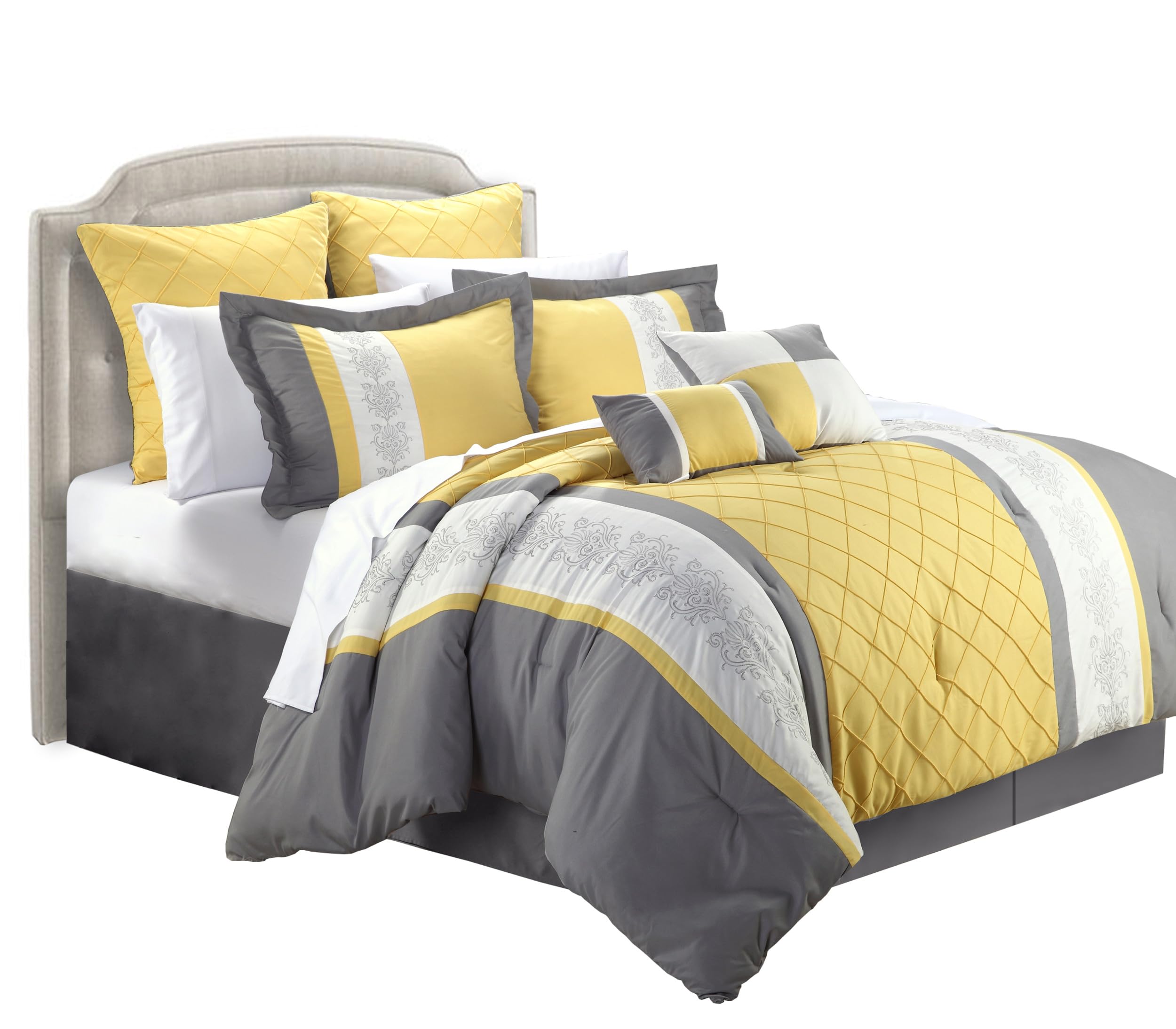 Chic Home 8-Piece Embroidery Comforter Set King Size - Livingston Yellow Luxury Bedding Collection | Perfect for Master Bedroom, Guest Room & Hotel Decor