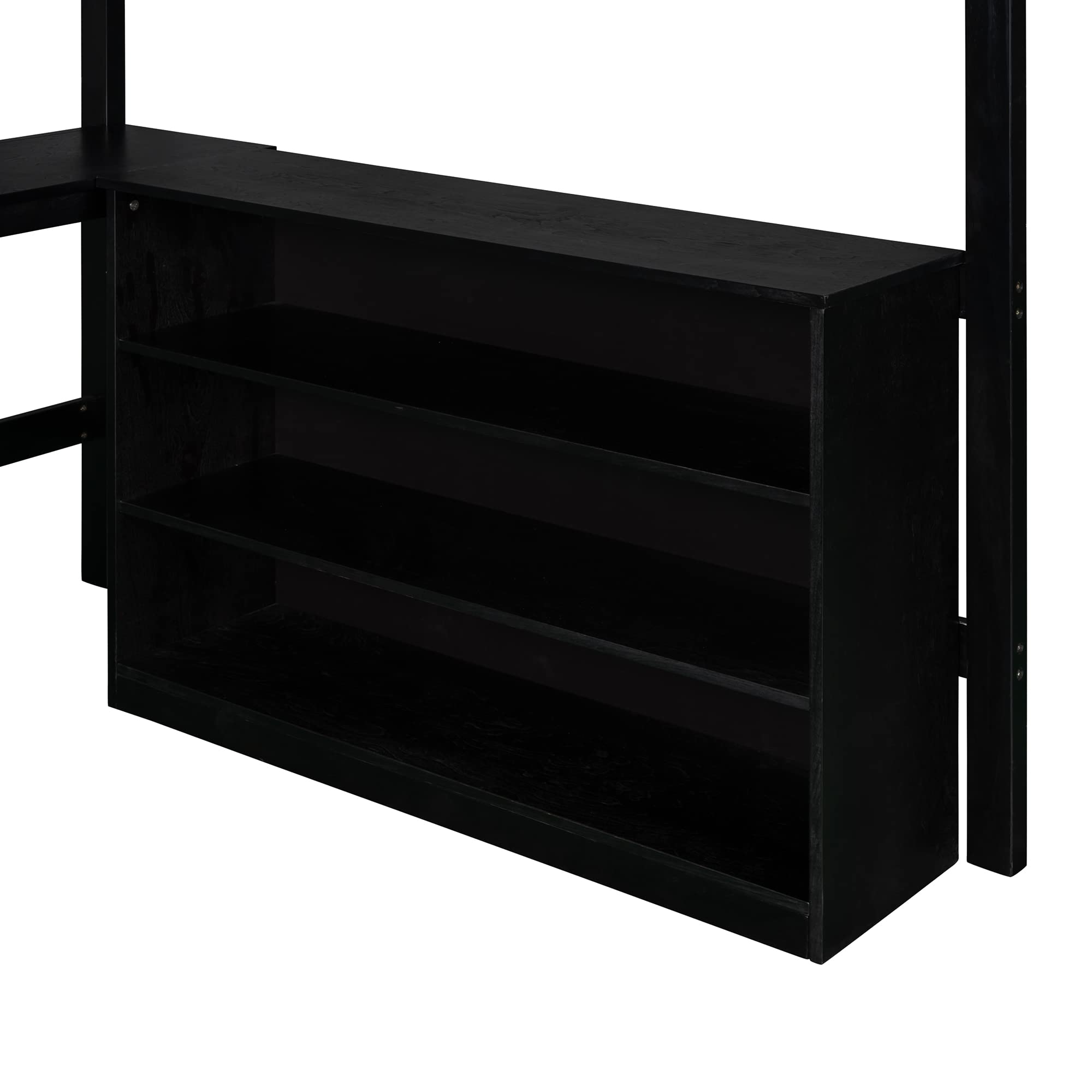 Merax Full Size Loft Bed with 3-Tier Shelves & Built-in Study Desk - Space Saving Wooden Bunk Bed for Kids & Teens - Sturdy Frame with Safety Ladder & Full-Length Guardrail in Espresso Finish - Perfect for Small Bedrooms, Dorms & Studio Apartments