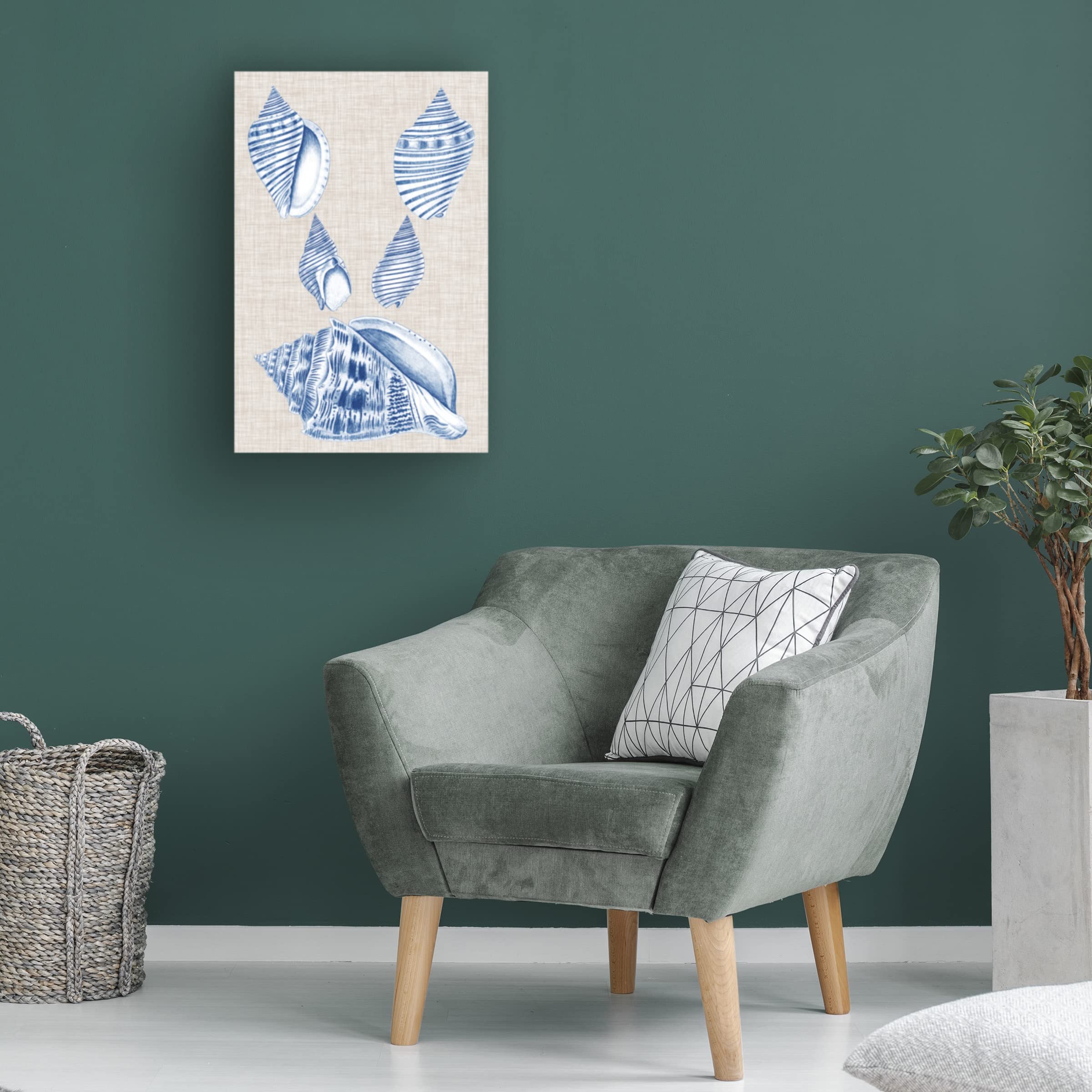 Trademark Fine Art 'Navy And Linen Shells III' Canvas Wall Art Print by Vision Studio - Coastal Beach Home Decor for Living Room, Bedroom & Office