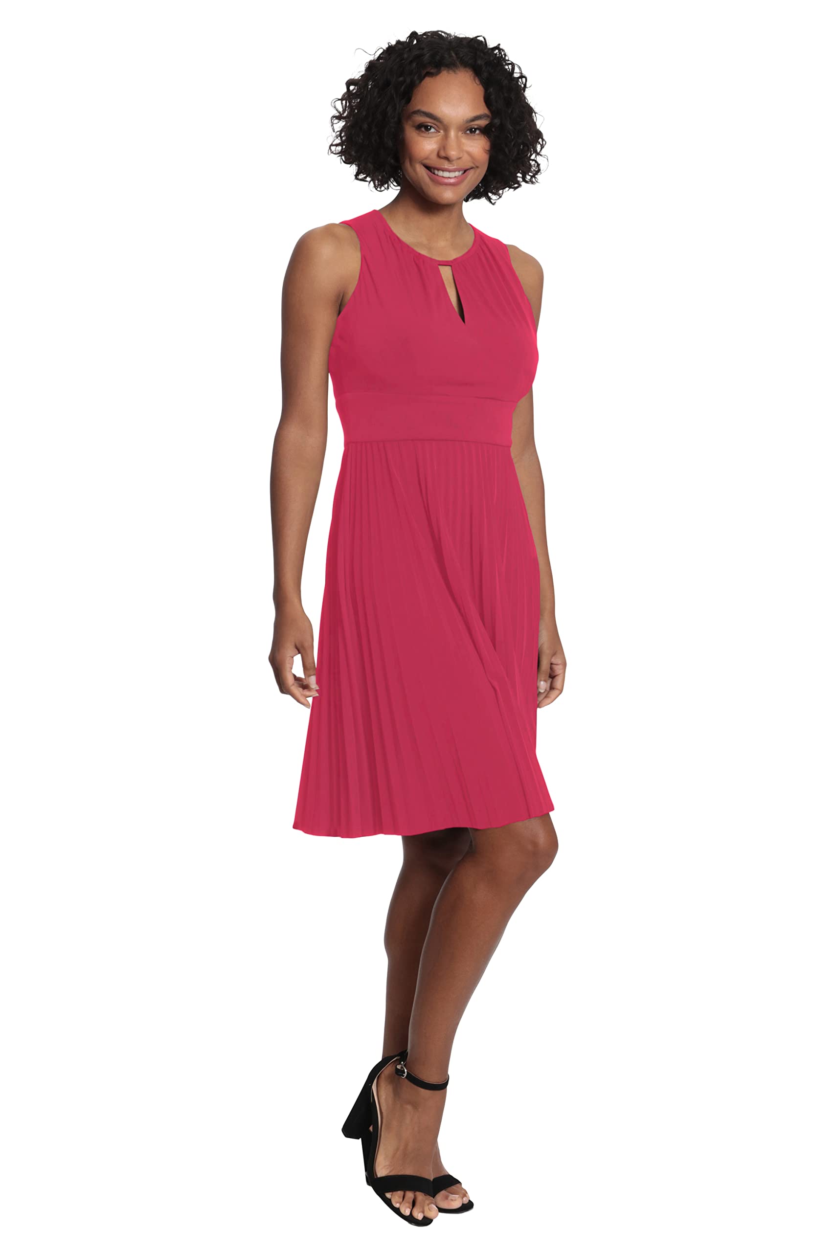 London Times Pleated Skirt Dress - Women's Sleeveless Keyhole Neck for Summer Outings