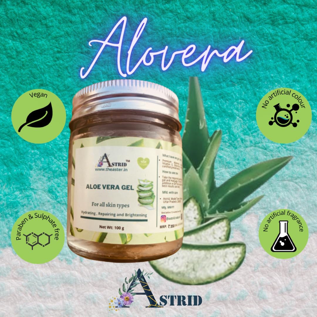Astrid Aloe Vera Gel with Vitamin E & Glycerin - Paraben & Sulfate Free - Soothes Sunburn, Hydrates Skin & Promotes Hair Growth