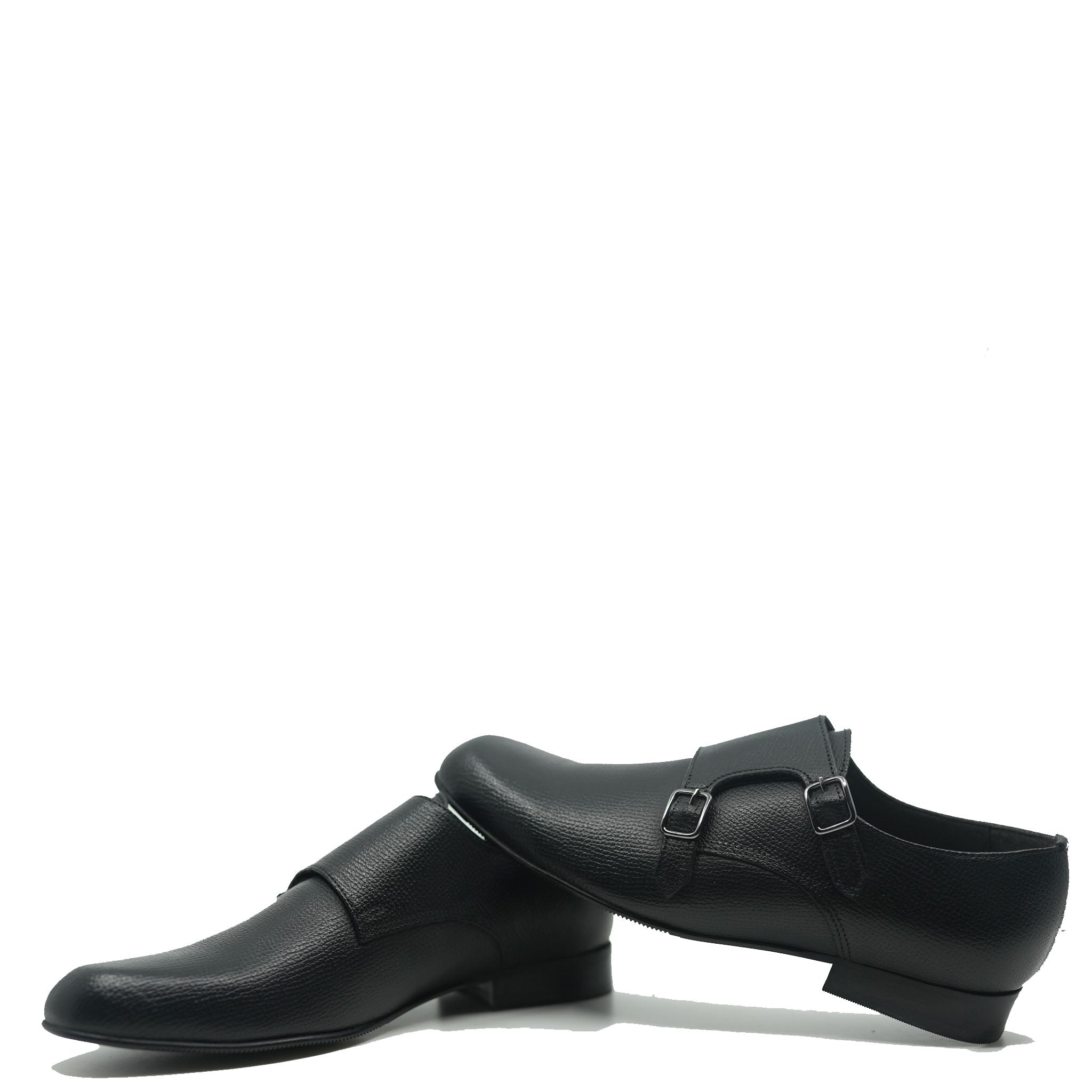 Premium Black Pebbled Leather Double Monk Strap Dress Shoes for Men - Formal Business & Wedding Attire