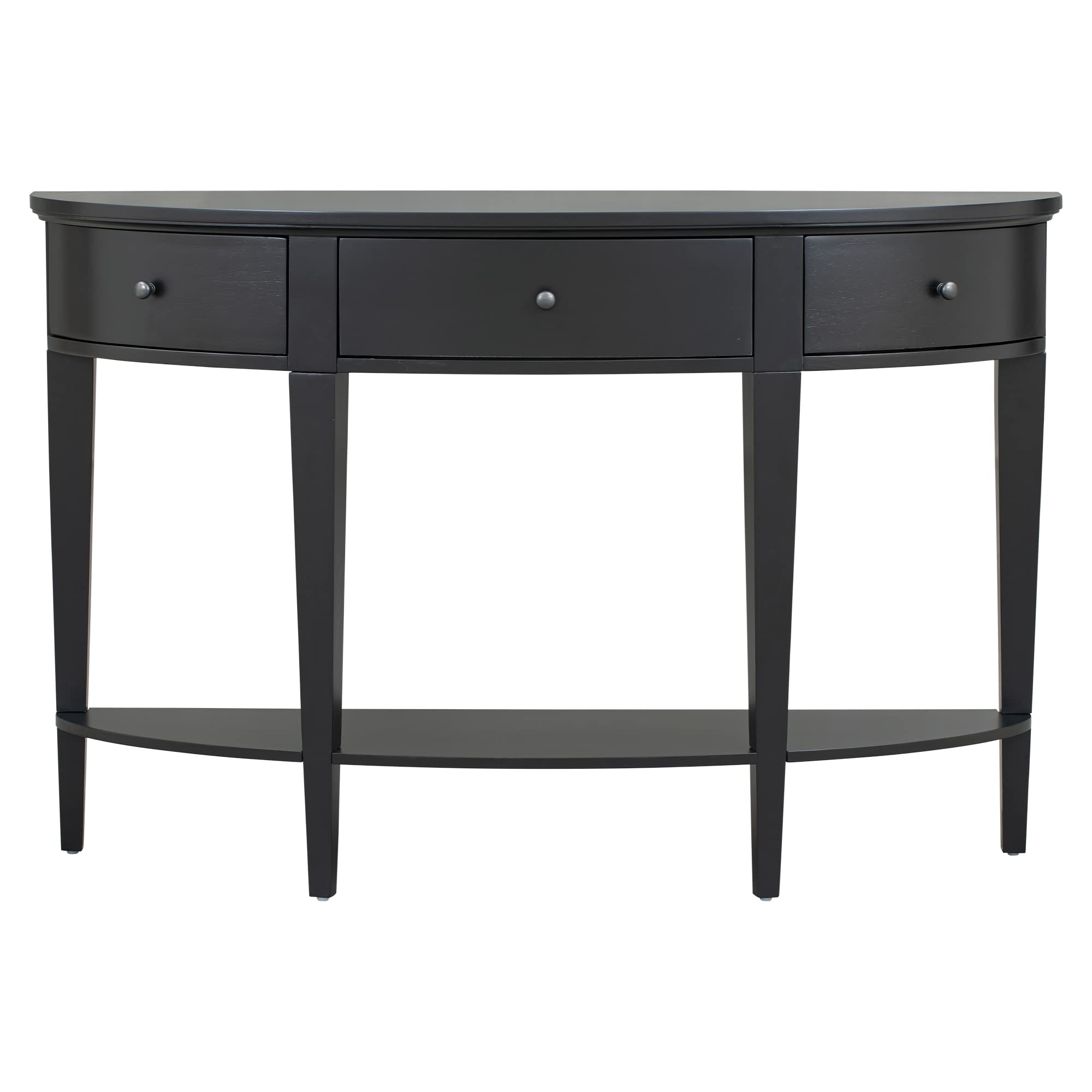 Modern Curved Console Table with 3 Drawers & Shelf - Sofa Table for Hallway, Entryway, Living Room - Sturdy Black Wooden Entry Table for Home Decor & Storage