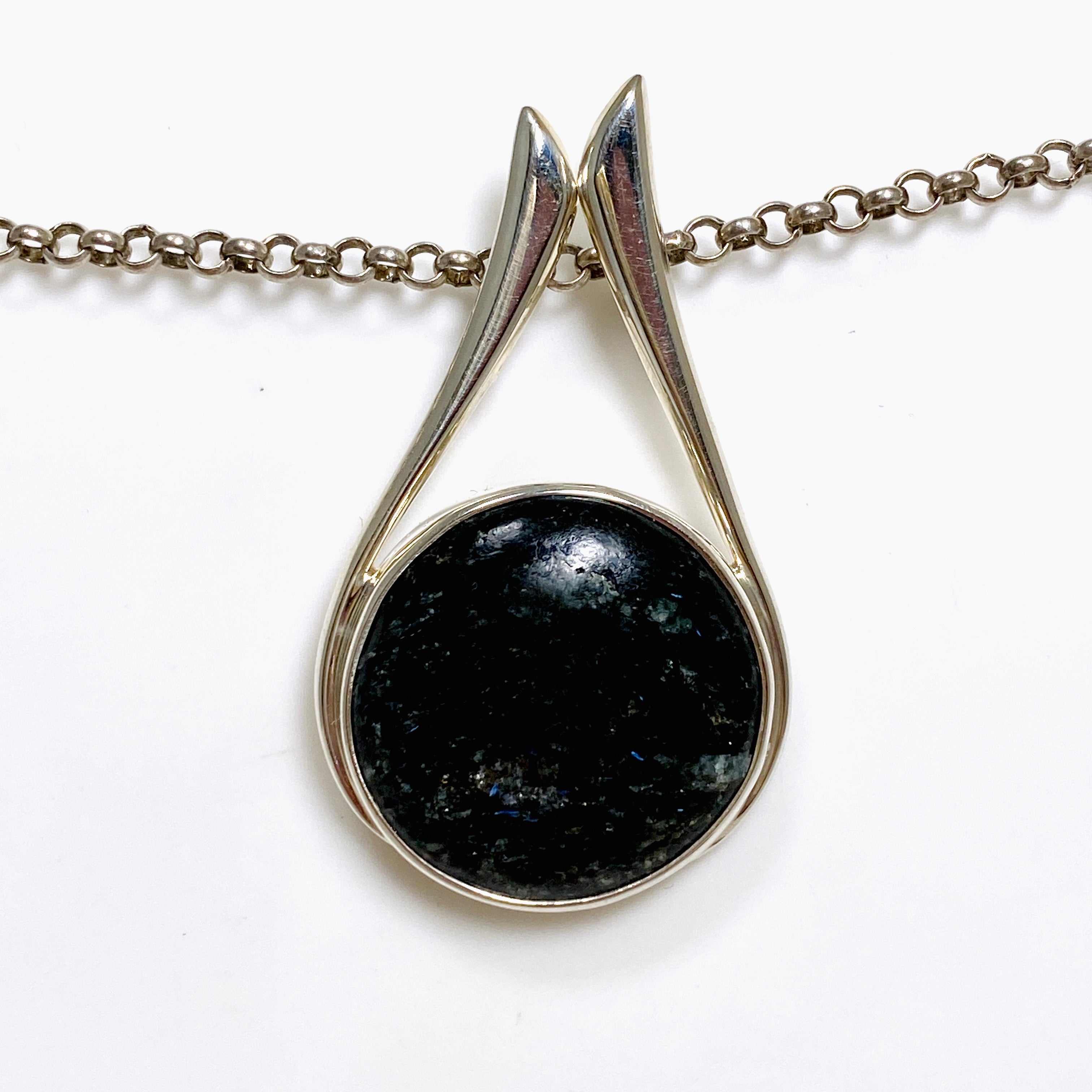 Nuummite Round Cabochon Pendant BTP 67 - Natural Gemstone Jewelry for Women, Healing Crystal Necklace - Perfect for Meditation, Spiritual Gifts & Boho Fashion