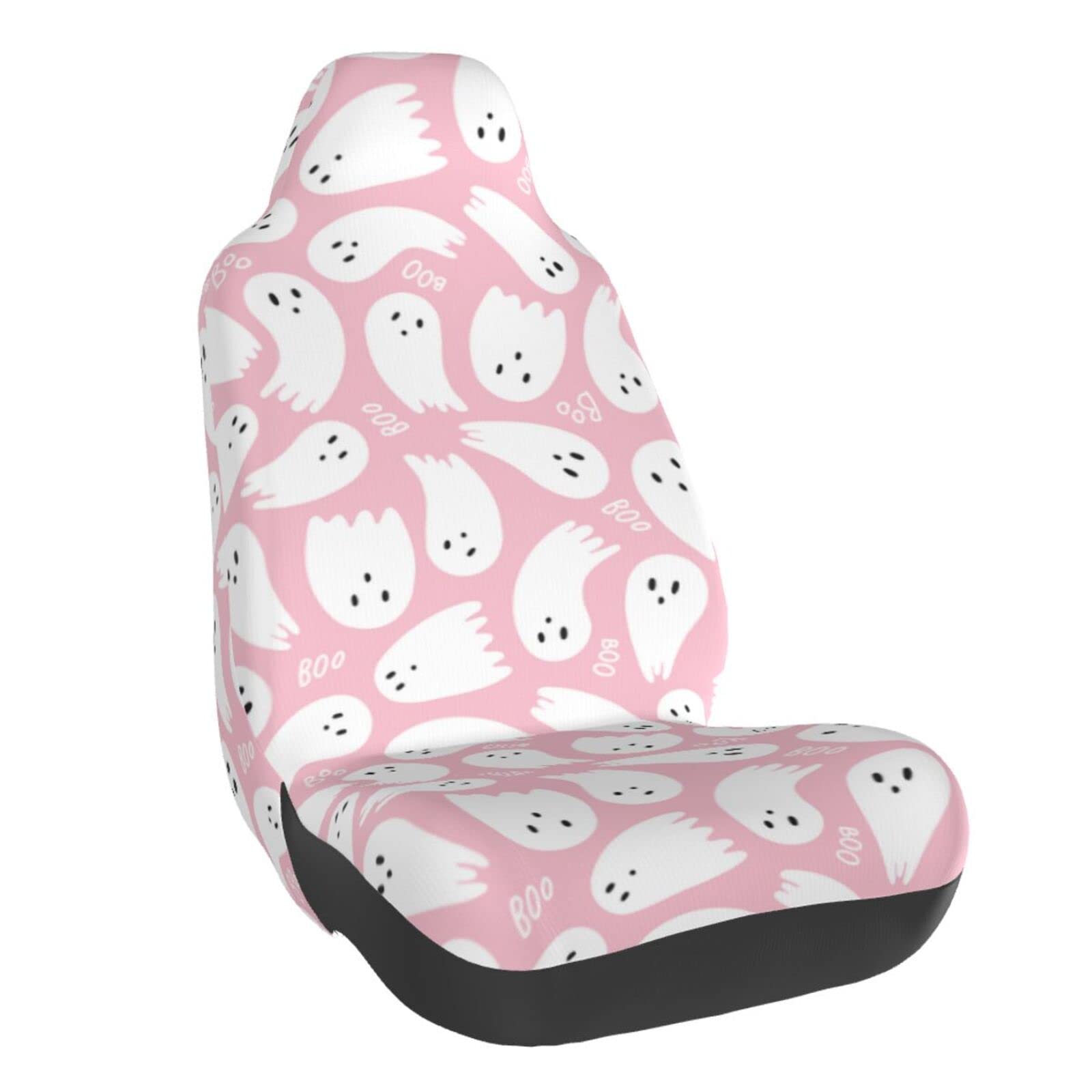 Pink Cute Ghost Car Seat Cover Set - Front Bucket Seat Protectors for Cars | Halloween Car Accessories & Interior Decor