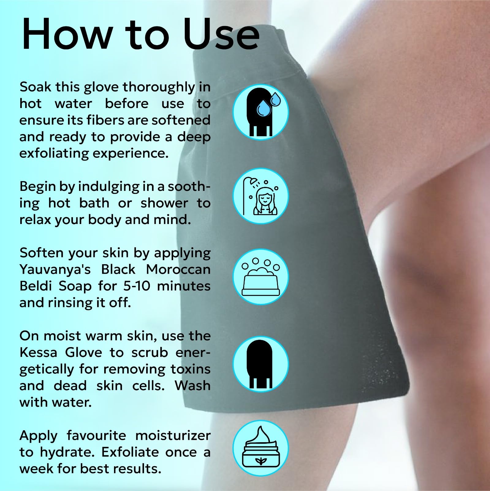 Yauvanya Deep Exfoliating Moroccan Kessa Glove for Body - Premium Exfoliating Scrubber & Dead Skin Remover | Hammam & Loofah Glove for Smooth Skin | Ideal for Spa, Shower & Self-Care Routine