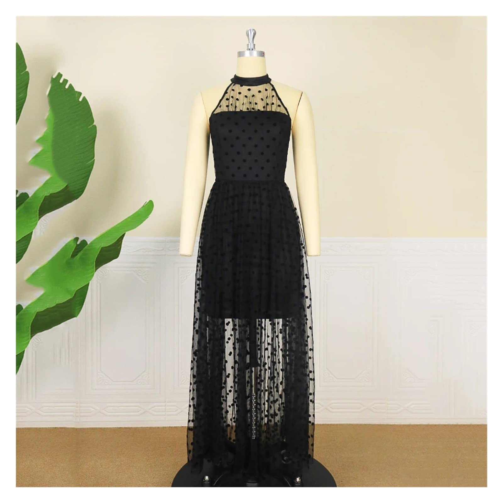 Plus Size Mesh Dress for Women - Sleeveless Ruffle Hem Summer Party Dress in Black (Large) - Perfect for Birthday Parties, Beach Vacations & Evening Events
