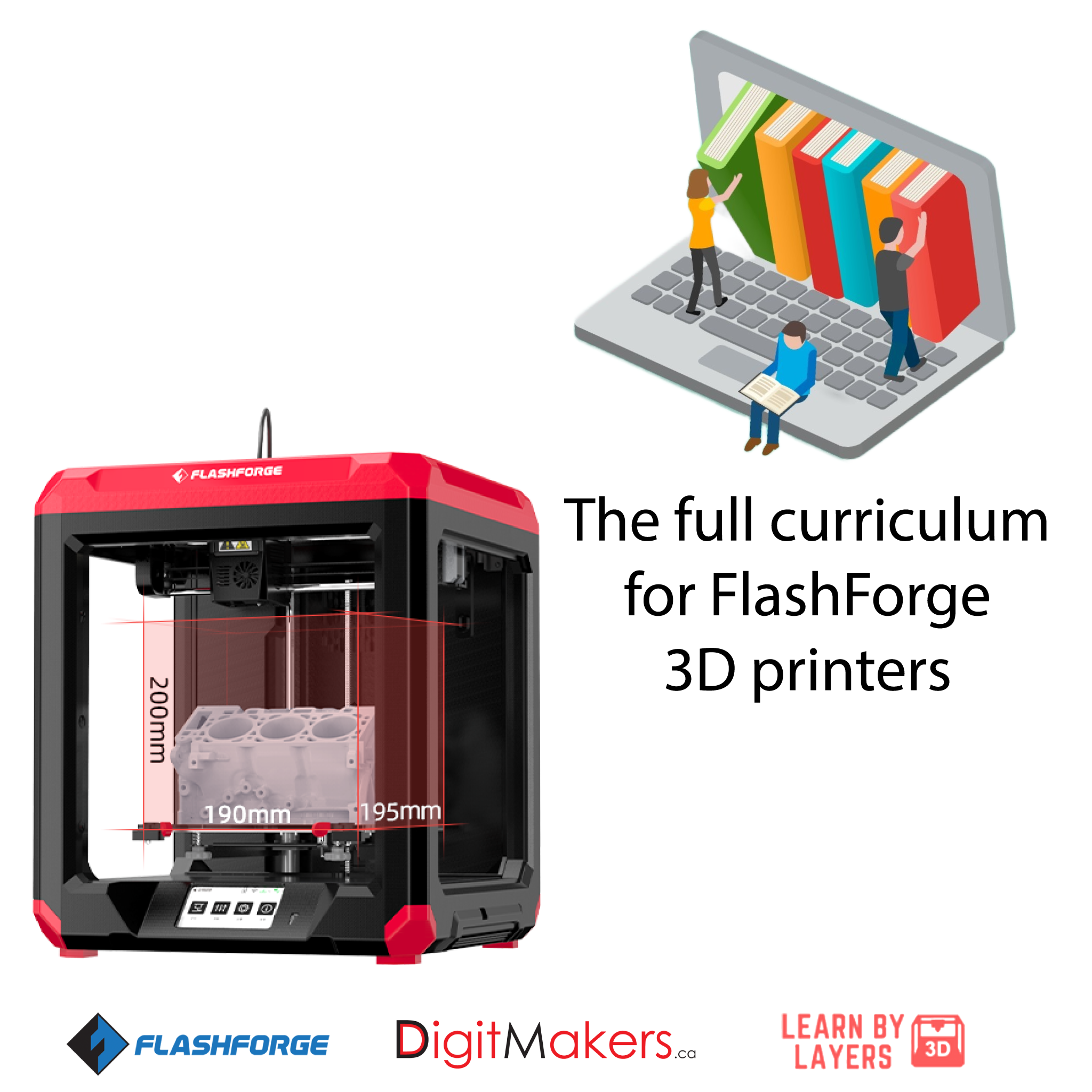 Flashforge Finder 3 3D Printer with ETL Certification - Complete Learn By Layer Curriculum Bundle for STEM Education & Home DIY Projects