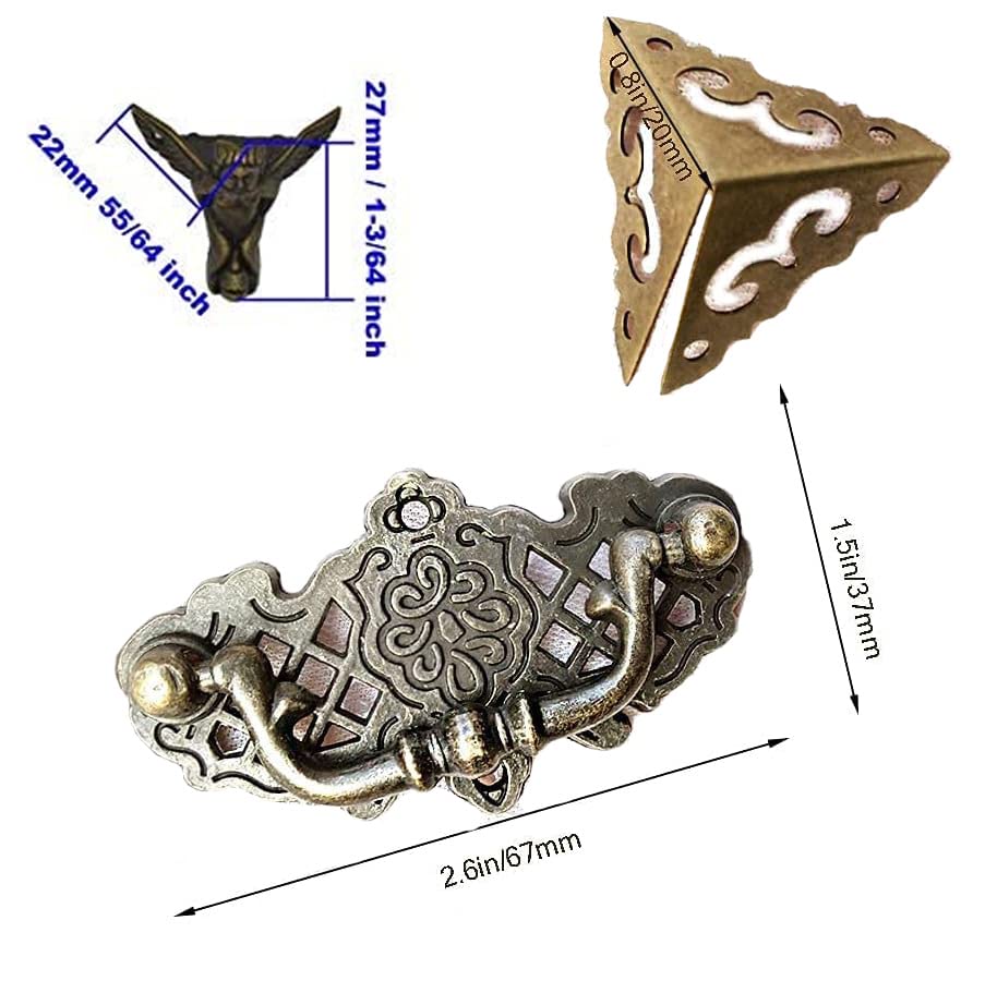 Antique Bronze Jewelry Box Hardware Kit - Lock, Latch, Hasp, Hinges, Handles & Corner Protectors for DIY Jewelry Box Making - Perfect for Crafting, Woodworking & Home Decor Projects