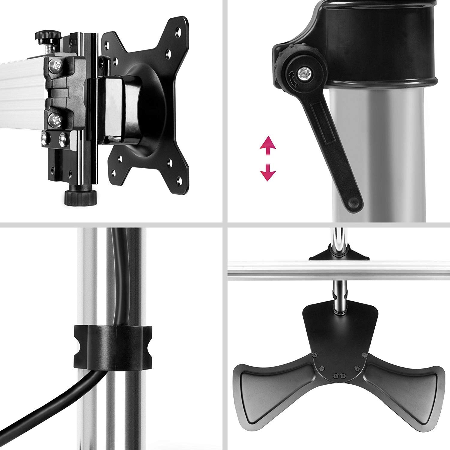 Duronic DM753 Triple Freestanding Monitor Arm Stand - Holds 3 Screens 15-24 Inch, 8kg Each, VESA 75/100 Compatible - Black | Perfect for Home Office, Gaming Setup & Multi-Monitor Workstations