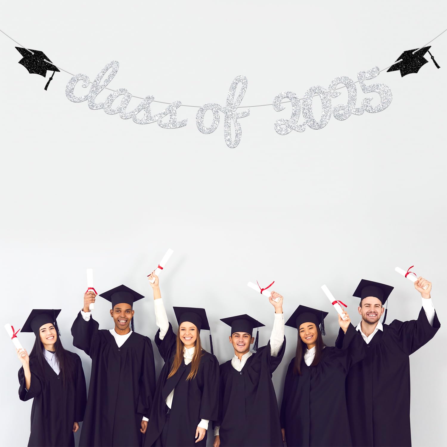 Class of 2025 Graduation Banner - Silver Glitter Congratulations Grad Decor for High School & College Graduation Party Decorations - Perfect for Wall Decor, Photo Backdrops & Celebration Events