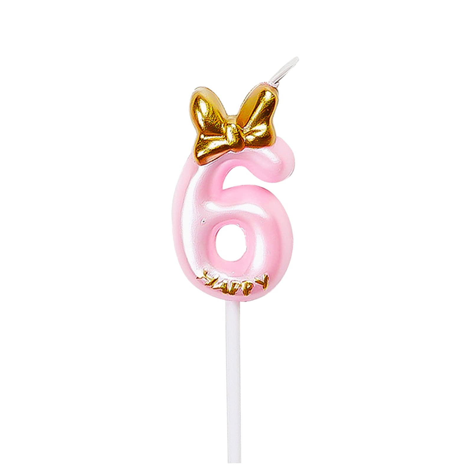 Happy Birthday Cake Topper Candles - Number 6 with Bow & Hat Decorations for Girls, Boys, Kids & Adults - Perfect for Birthday Parties, Anniversaries & Milestone Celebrations (2.4×1.6 Inches) - Ideal for Cake Decorating, DIY Party Supplies & Special Occasions