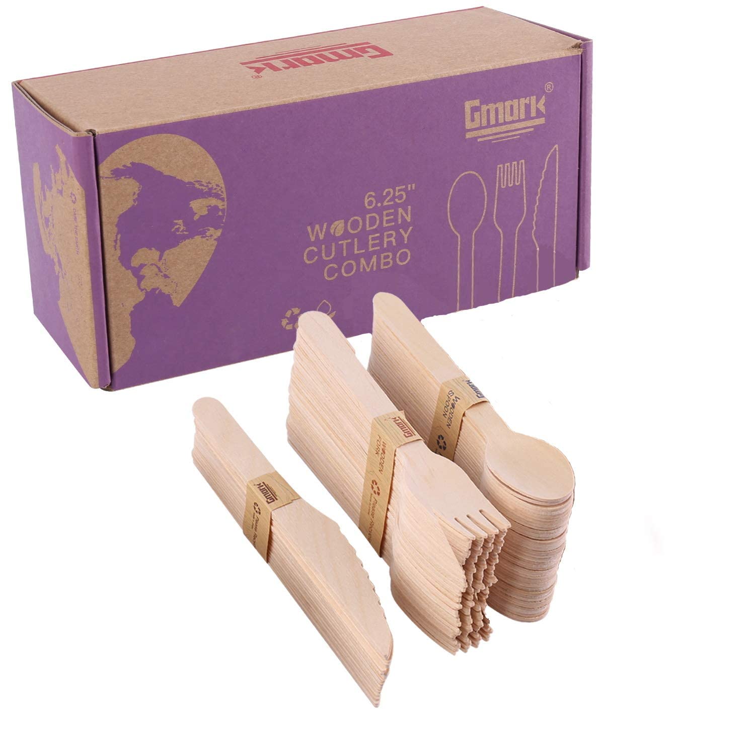 Eco-Friendly Disposable Wooden Cutlery Set - 100pc Biodegradable Utensils (40 Forks, 40 Spoons, 20 Knives) - Perfect for Parties, BBQs, Weddings, Picnics & Outdoor Events - Sustainable Alternative to Plastic - GM1046A by Gmark