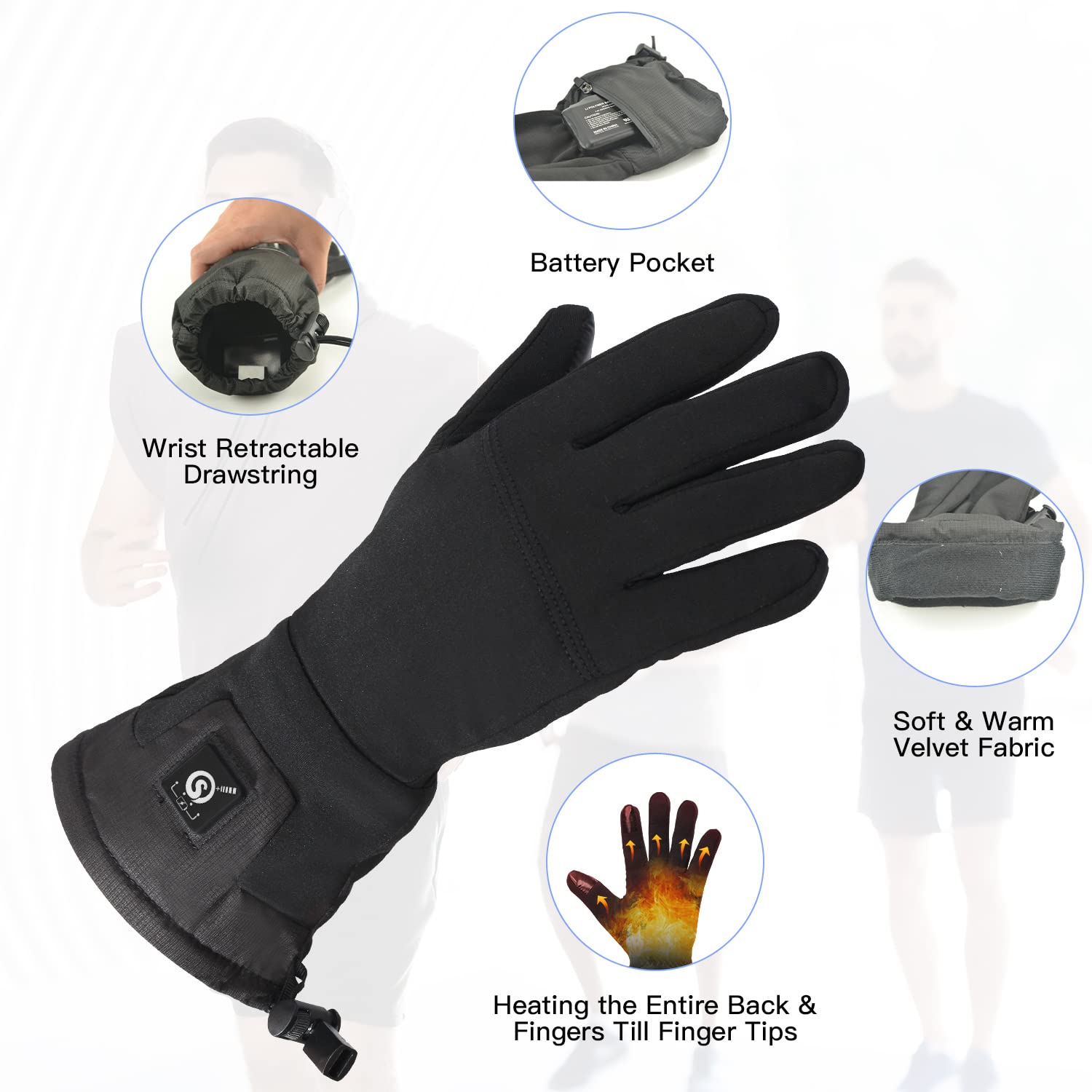 Heated Glove Liners for Men & Women - Rechargeable Battery Heated Gloves for Motorcycle Riding, Skiing & Snow Sports - Keep Hands Warm in Cold Weather