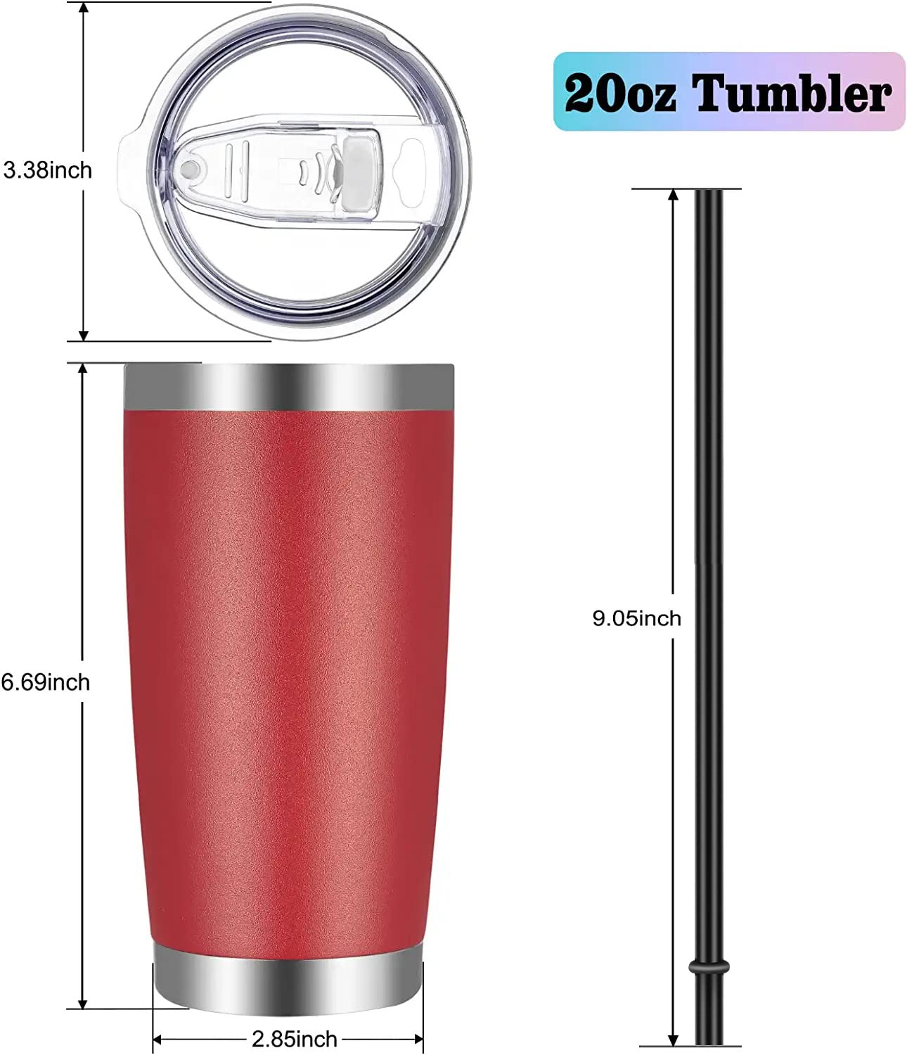 VEGOND 20oz Stainless Steel Tumbler with Lid & Straw - Vacuum Insulated Double Wall Travel Mug, Powder Coated Coffee Cup (Powder Red, 12 Pack) - Perfect for Office, Gym, Camping & Outdoor Activities