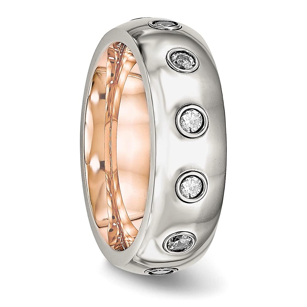 Stainless Steel Rose Gold Ion Plated Cubic Zirconia Half Round Ring - Elegant Women's Fine Jewelry Gift for Anniversary, Valentine's Day & Special Occasions - Size 9