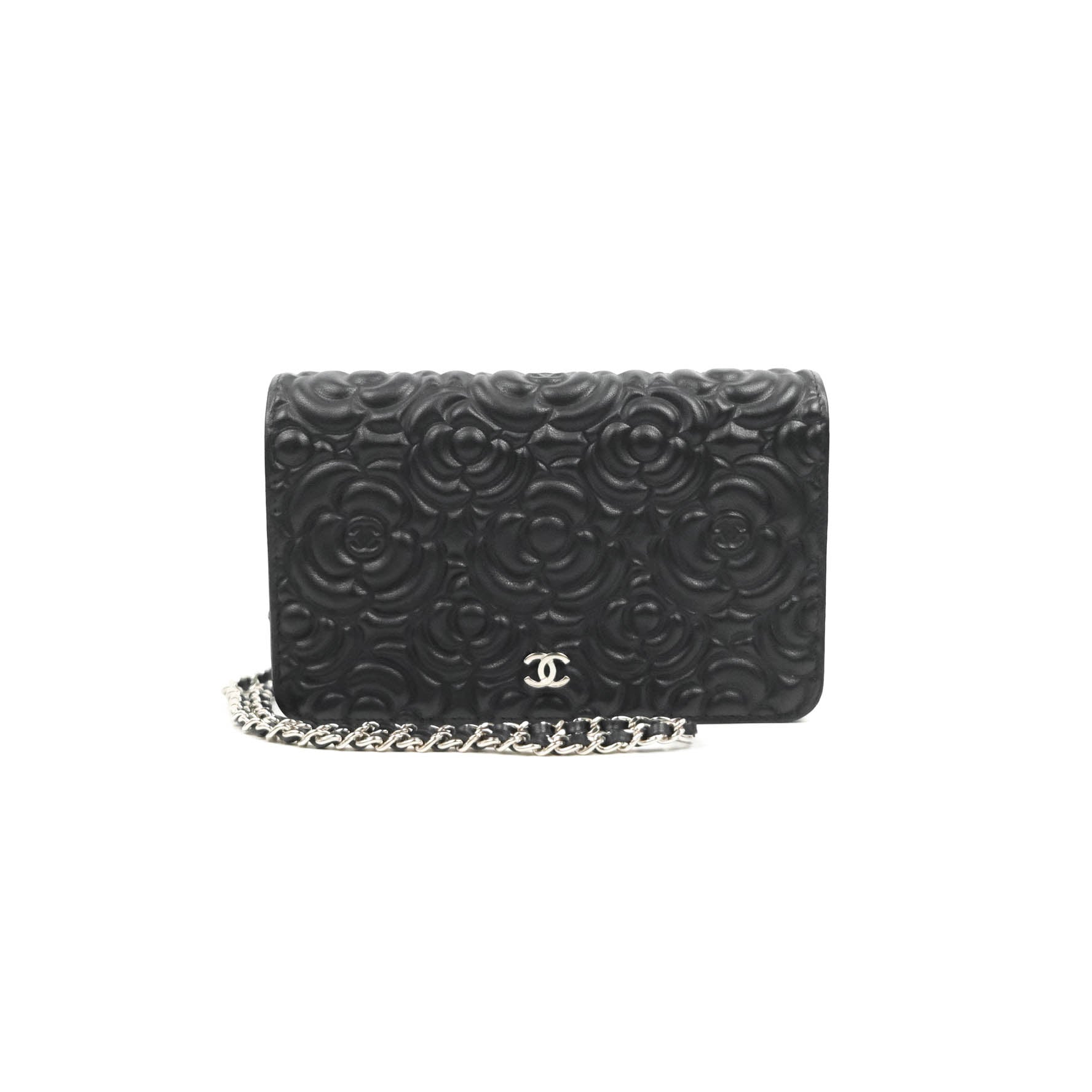 Chanel Camellia Wallet on Chain WOC Black Calfskin Silver Hardware - Luxury Crossbody Bag for Women, Perfect for Evening Parties & Date Nights