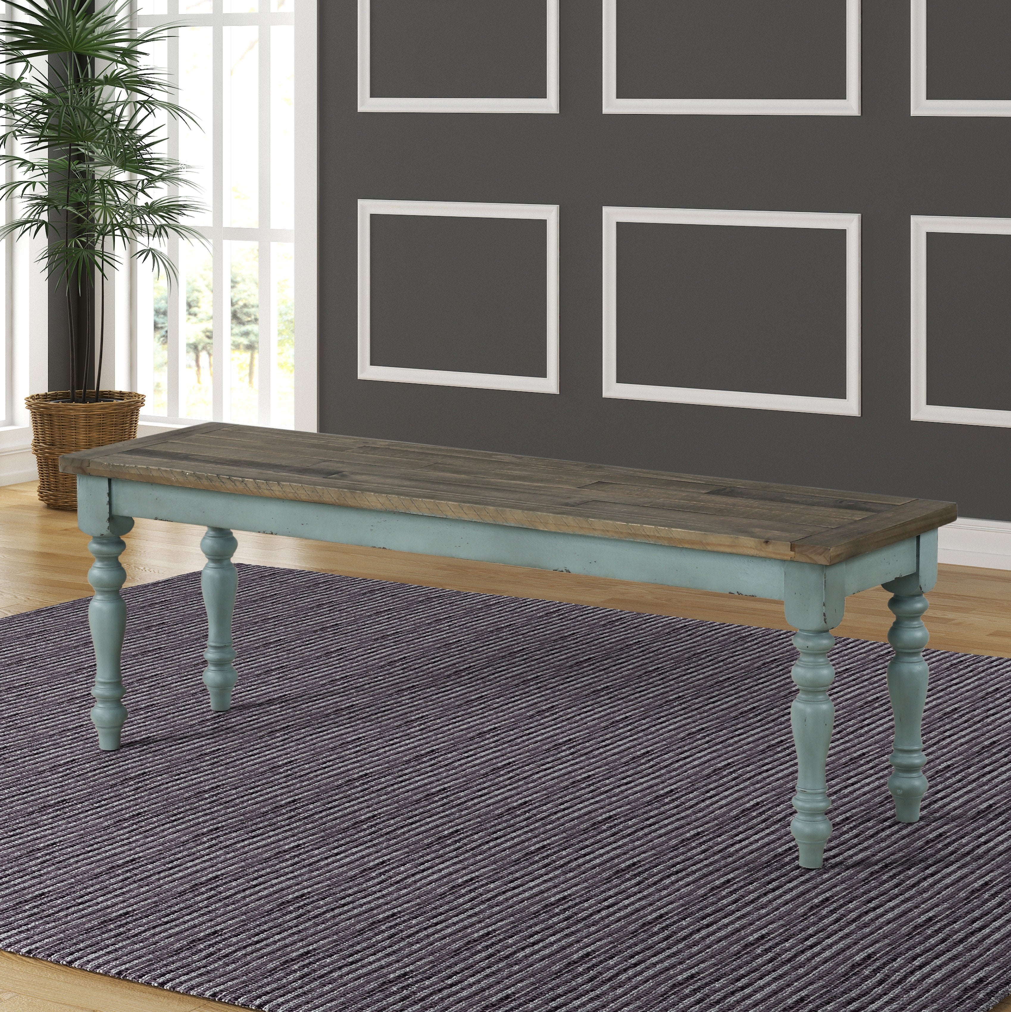Roundhill Furniture Prato Two-Tone Wood Dining Bench - Modern Kitchen & Dining Room Seating for 4, Rustic Farmhouse Style with Sturdy Wooden Frame, Perfect for Breakfast Nook or Entryway Bench