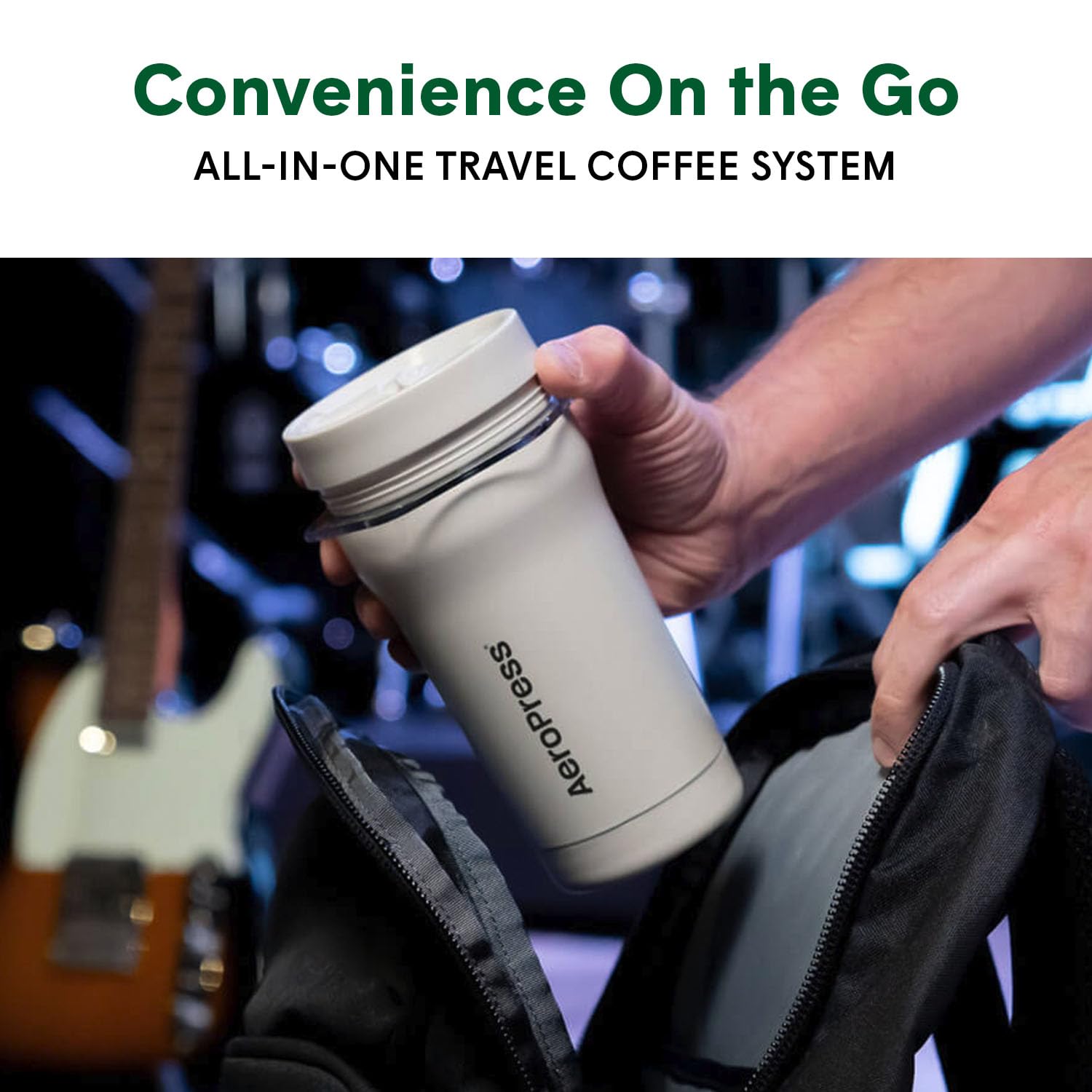 AeroPress Go Plus Portable Travel Coffee Maker - 3-in-1 French Press, Pour Over & Espresso Brewer for Camping & Outdoor Use - Bitter-Free Full-Bodied Coffee Kit with Cream (Ideal for Backpacking, Road Trips & Office Use)