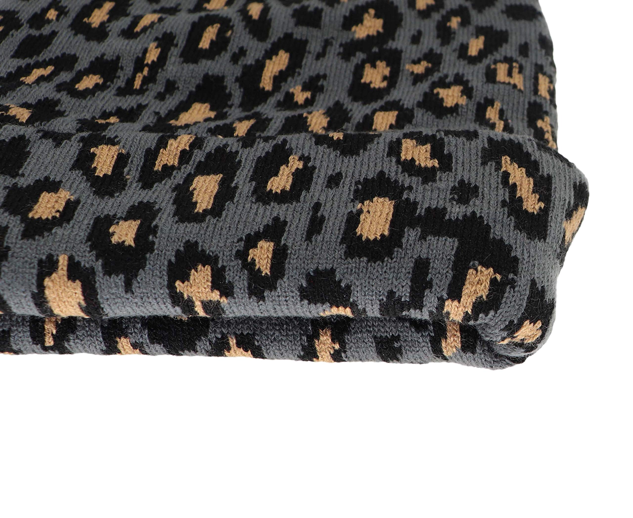 Newfancy Unisex Winter Hats - Leopard Print Double Layer Knit Beanie for Men & Women | Warm Thick Cuffed Slouchy Skull Cap for Skiing, Snowboarding & Outdoor Activities
