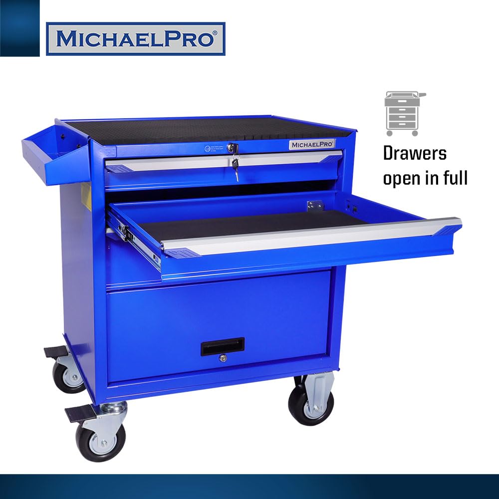 MichaelPro 3+1 Drawer Heavy Duty Rolling Tool Chest with Full Extension Drawers & Interlock System - MP009083 | Garage Storage, Workshop Organization, Professional Tool Cabinet for Mechanics & DIY Enthusiasts
