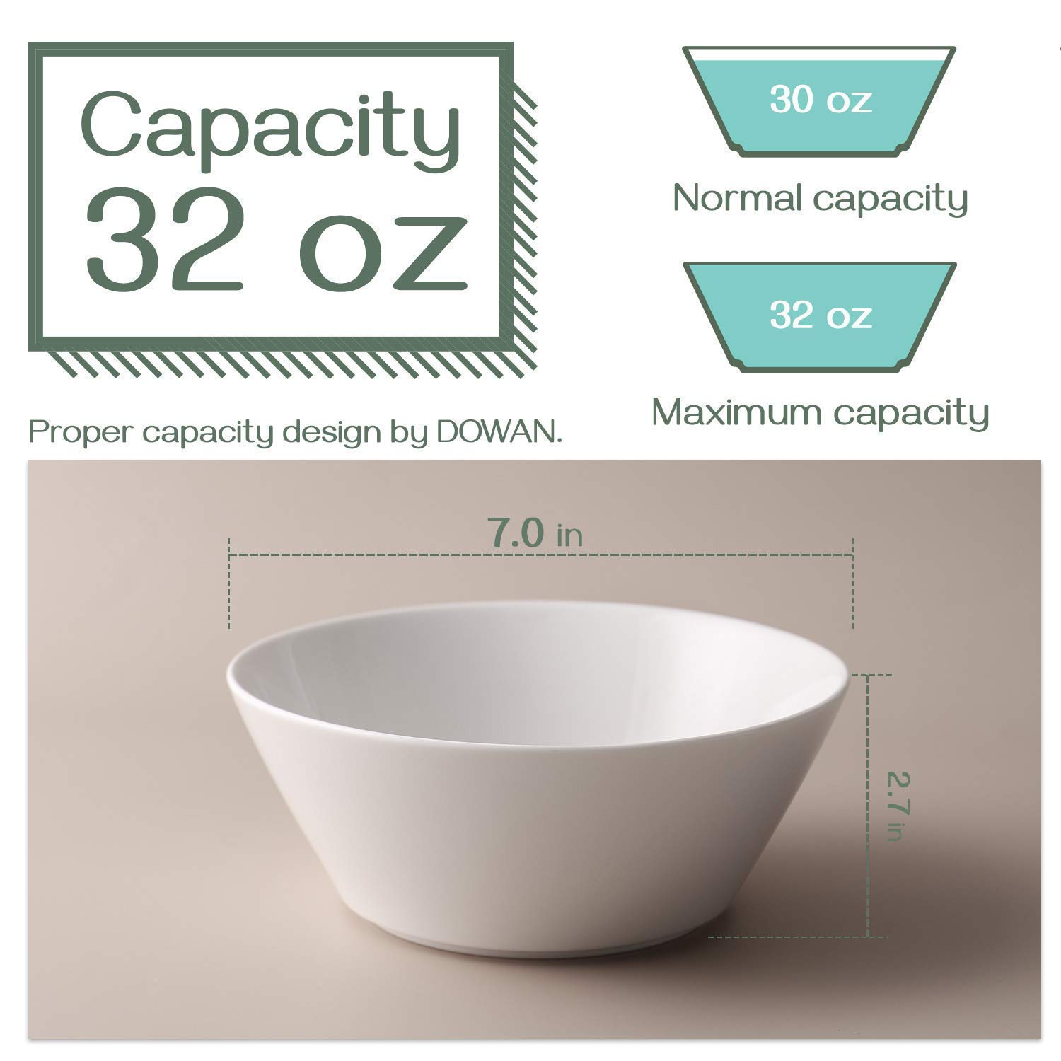 DOWAN 32 Oz Soup Bowls & 58.5 Oz Large Salad Bowls Set of 8 - Premium Porcelain Dinnerware for Soup, Salad, Pasta, Cereal - Perfect for Family Meals, Parties, Restaurants & Everyday Use