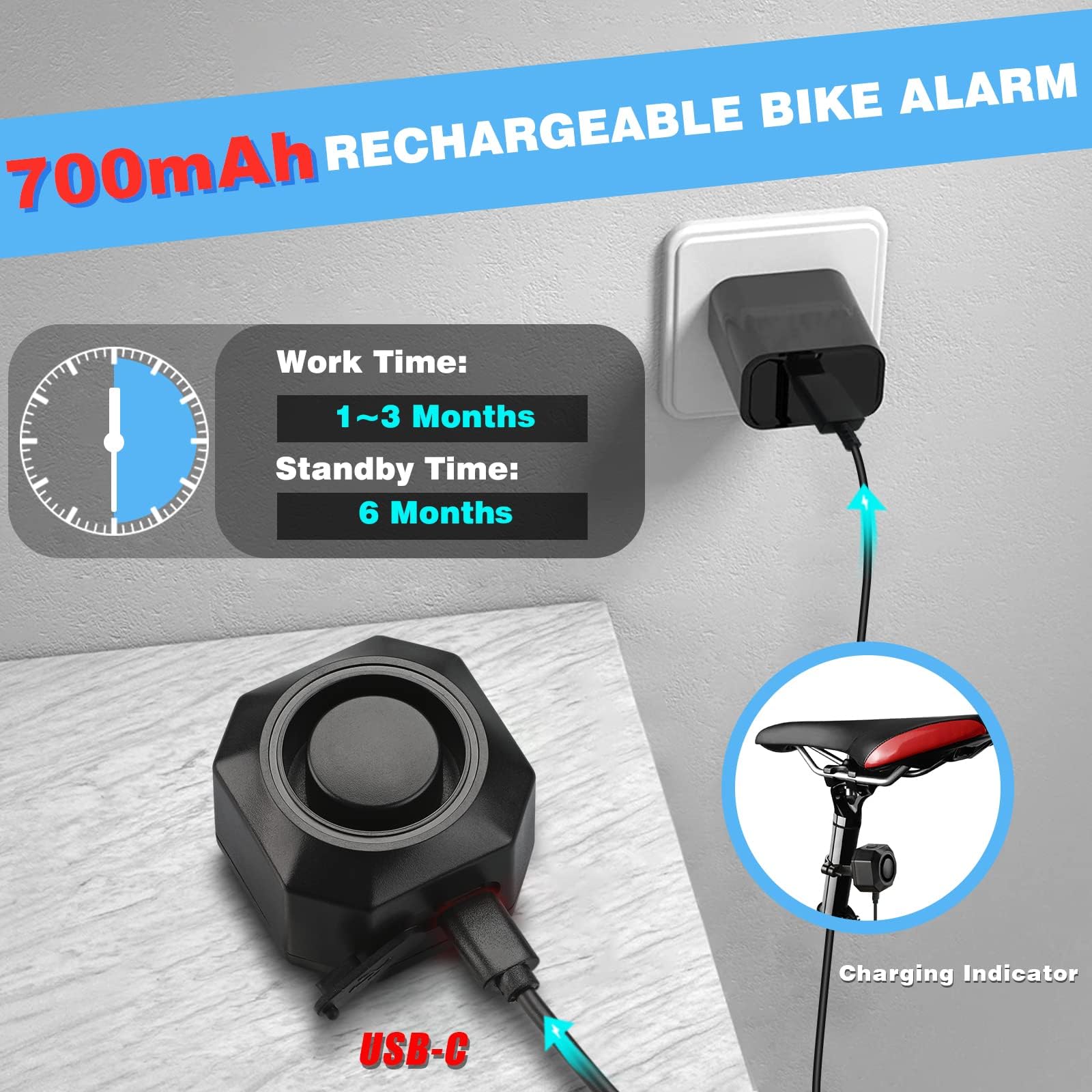 WSDCAM Rechargeable 110dB Loud Electric Bike Horn with Remote Control - Waterproof Bicycle Alarm & Anti-Theft Vibration Alert for E-Bikes, Scooters & Motorcycles - Perfect for Urban Commuting & Outdoor Cycling Safety