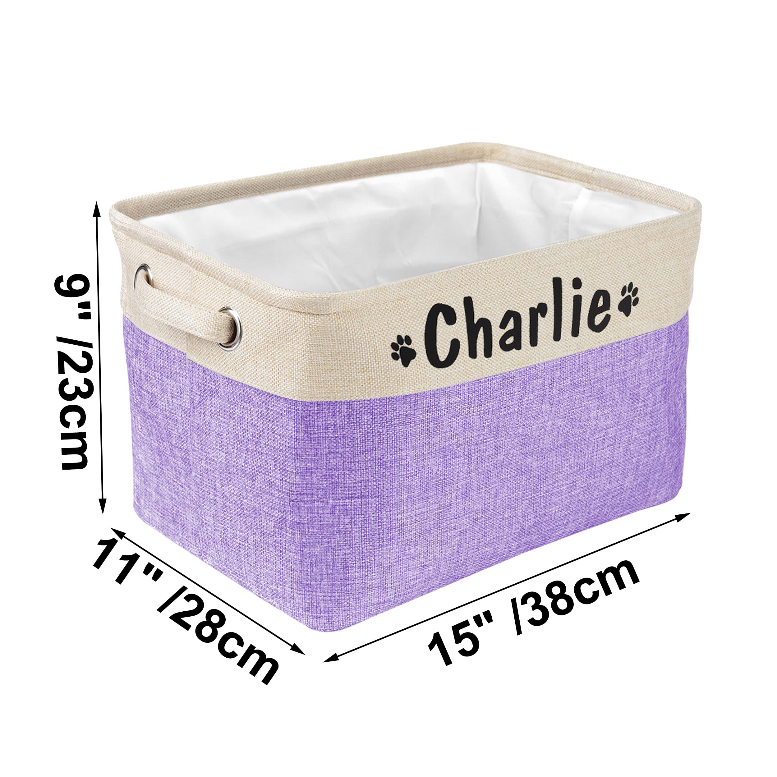 Personalized Collapsible Dog Toy Storage Basket with Pet's Name - Rectangular Organizer for Dog Toys, Coats, Clothing & Accessories | Space-Saving Pet Gear for Home, Travel & Grooming Stations (Purple)