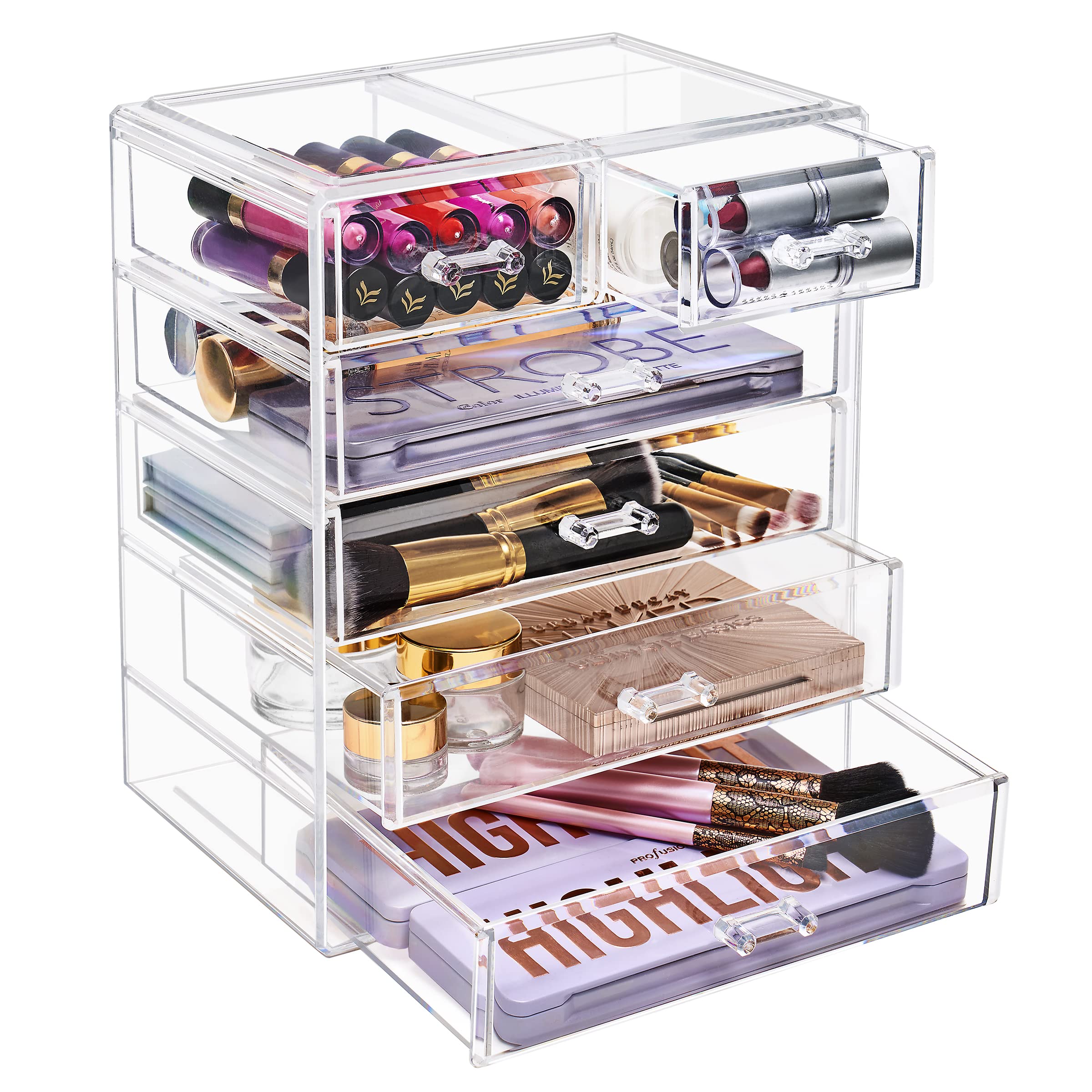 Sorbus Clear Acrylic Makeup Organizer with 4 Large & 2 Small Drawers - Cosmetic Storage Case for Makeup, Jewelry & Beauty Accessories - Perfect for Vanity, Bathroom, College Dorm, Closet & Desk Organization - Ideal for Daily Beauty Routine & Travel Essentials