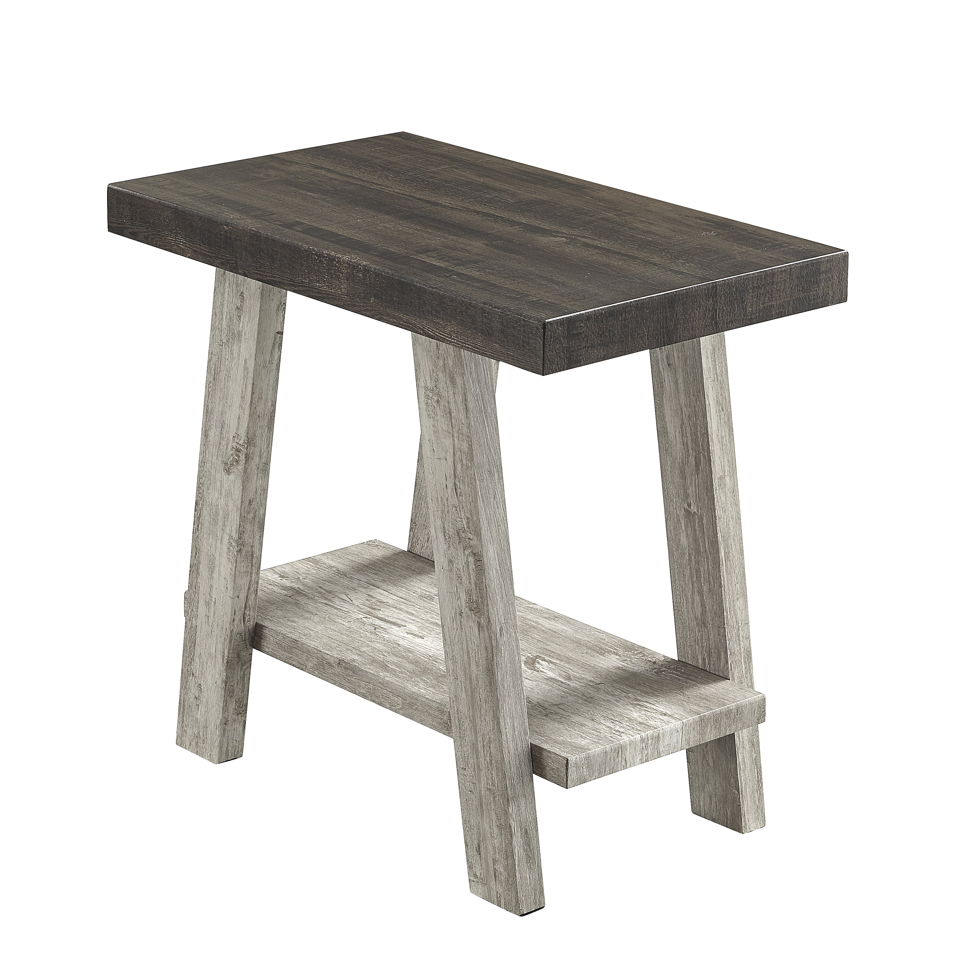 Roundhill Furniture Athens Contemporary Two-Tone Wood Shelf Side Table - Weathered Walnut & Gray Finish - Perfect for Living Room, Bedroom, or Office Decor