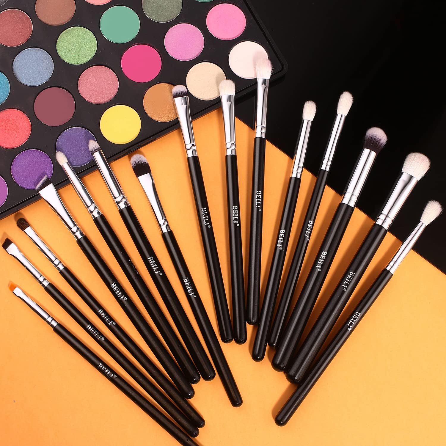BEILI 15-Piece Professional Makeup Brush Set - Synthetic Kabuki Foundation & Blending Brushes in Classic Black & Silver | Perfect for Contouring, Highlighting & Flawless Makeup Application