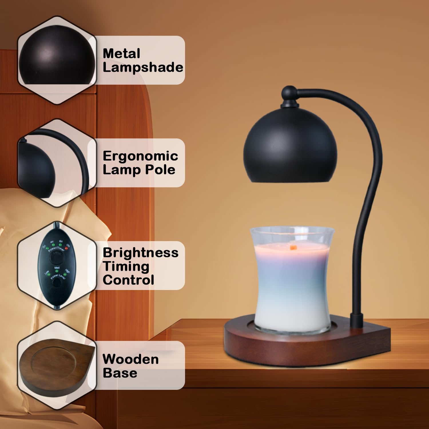 Premium Candle Warmer Lamp with Timer & Dimmer - 2 Bulbs Included for Wax Melts - Elegant Home Decor Gift for Women, Mom, Housewarming - Perfect for Relaxation, Aromatherapy & Cozy Ambiance