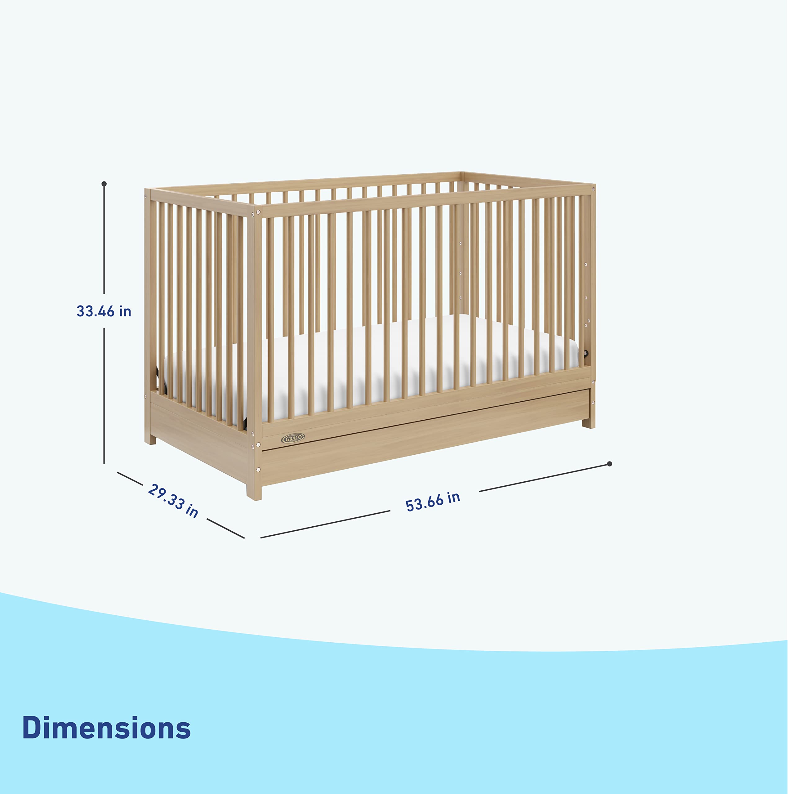 Graco Teddi 5-in-1 Convertible Crib with Storage Drawer in Driftwood – GREENGUARD Gold Certified Baby Crib | Converts to Toddler Bed, Daybed & Full Bed | Nursery Furniture with Built-in Storage | Perfect for Newborns, Infants & Growing Toddlers
