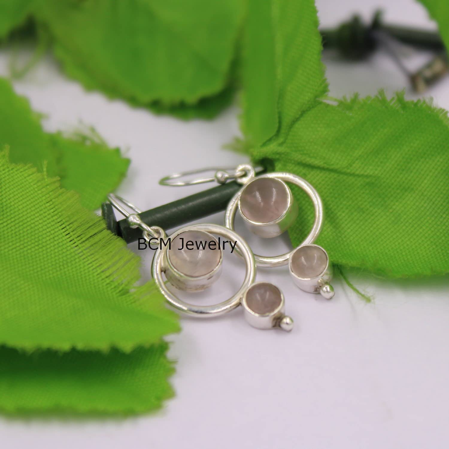 Handmade Fine Silver Rose Quartz Earrings for Women - Elegant Boho Jewelry Gift for Bridesmaids, Birthday & Anniversary | Made in Jaipur