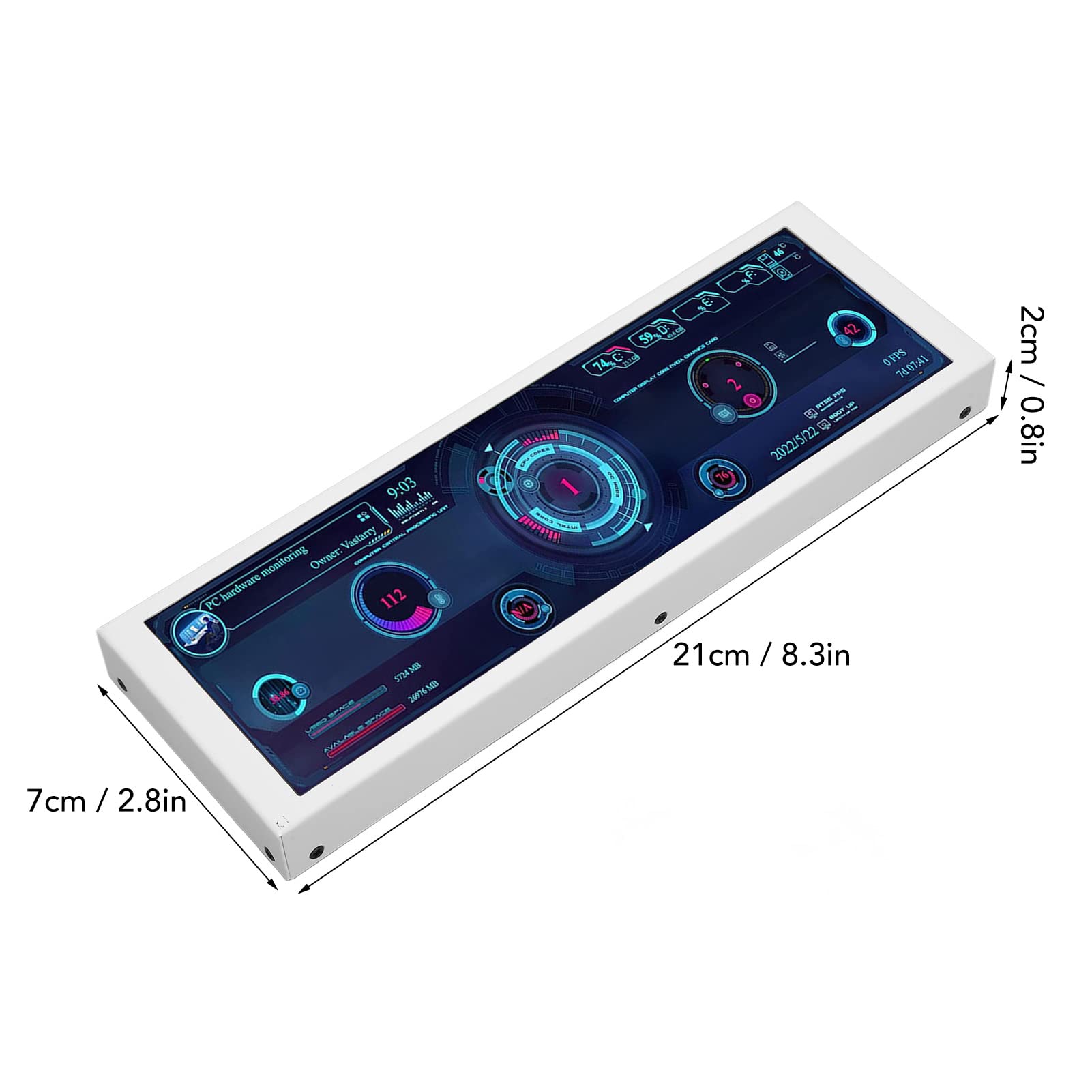 Naroote 7.9 Inch IPS PC Temperature Monitor - 60Hz Refresh Rate, Customizable Theme Editor for CPU/GPU/RAM Temp Display | Computer Case Screen for Gaming Rigs, Workstations & Home Office Setups