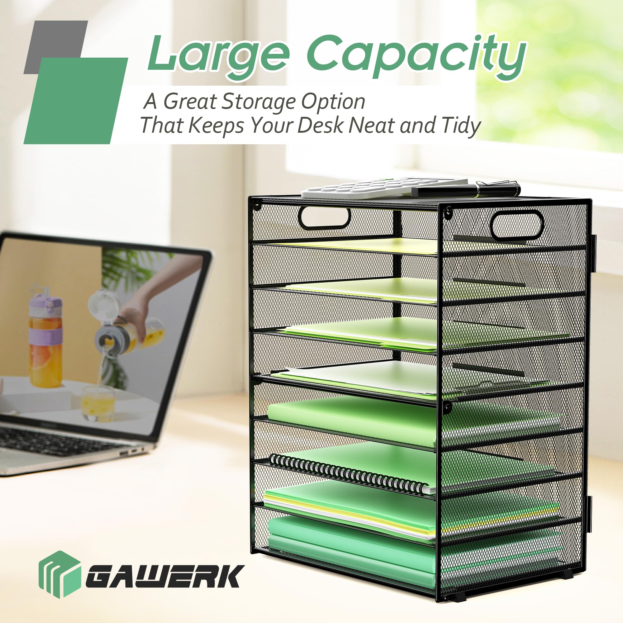 9-Tier Mesh File Organizer with Handle - Black Paper Sorter & Letter Tray for Office, Home & School - Perfect for Bills, Mail, Documents & Office Supplies Organization