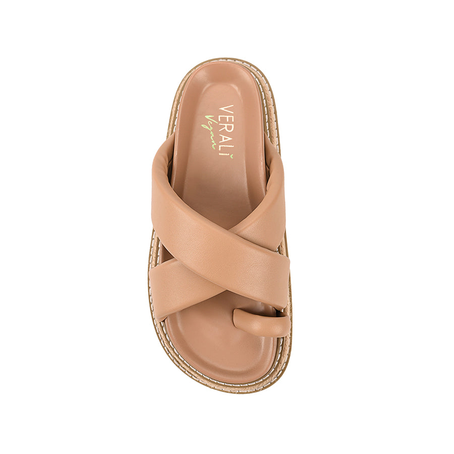Thelma Flatform Slides for Women - Dark Camel Tan Comfortable Summer Sandals | Perfect for Beach, Pool, and Casual Outfits