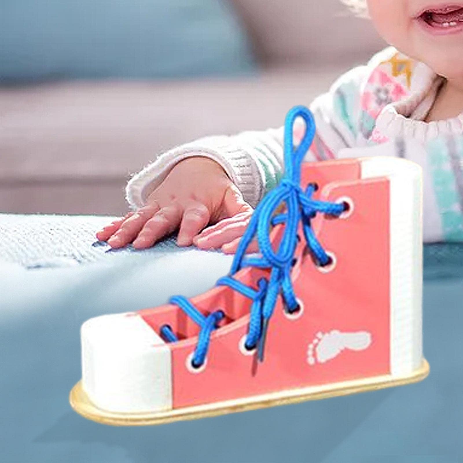Milageto Wooden Lacing Shoe Toy for Kids - Learn to Tie Shoes, Montessori Educational Toy for Toddlers, Shoe Tying Practice Kit for Preschoolers (Pink) - Perfect for Early Childhood Development & Fine Motor Skills Training