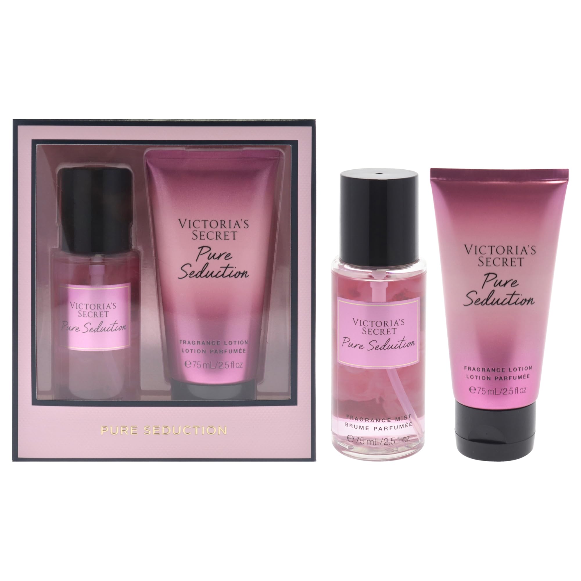 Victoria's Secret Pure Seduction Gift Set for Women - 2 Piece Fragrance Mist & Lotion (2.5oz Each) | Romantic Date Night & Special Occasion Perfume Set