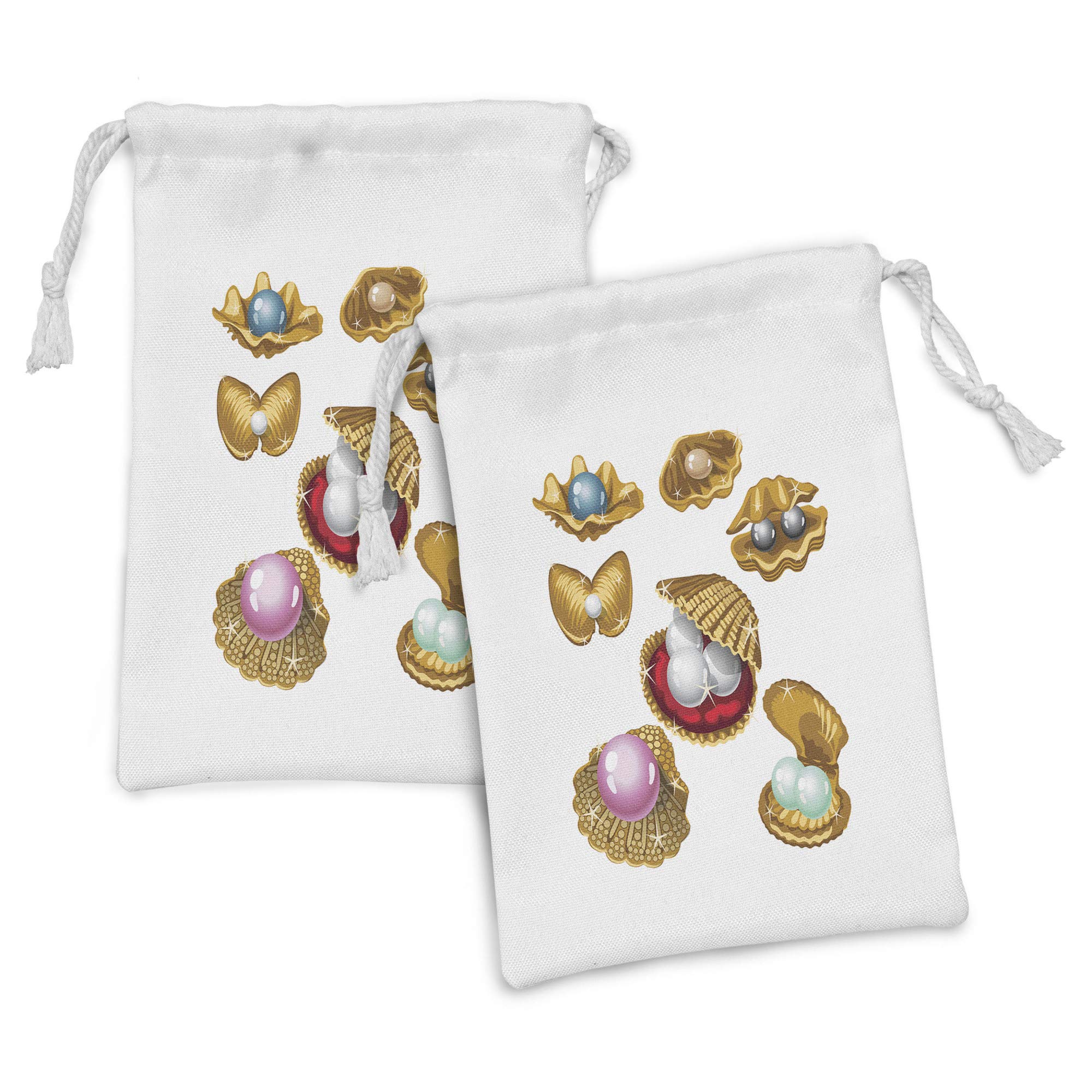 Ambesonne Pearls Fabric Pouch Set of 2 - Small Drawstring Bags for Jewelry, Toiletries & Travel Essentials (9