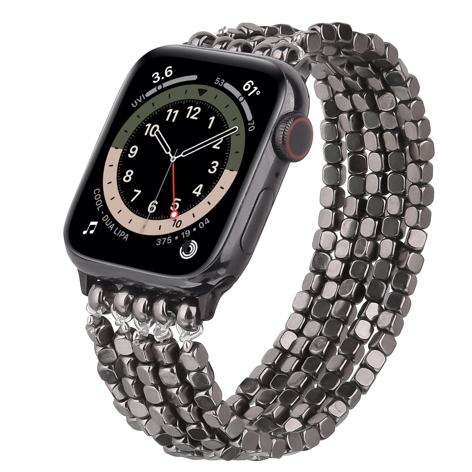 MOFREE Arrow & Black Beaded Stretch Bracelet Compatible with Apple Watch 40mm/38mm/41mm (Series 7/SE/6/5/4/3/2/1) - Handmade Elastic Women's Fashion Strap for iWatch - Perfect for Workouts, Office & Casual Wear