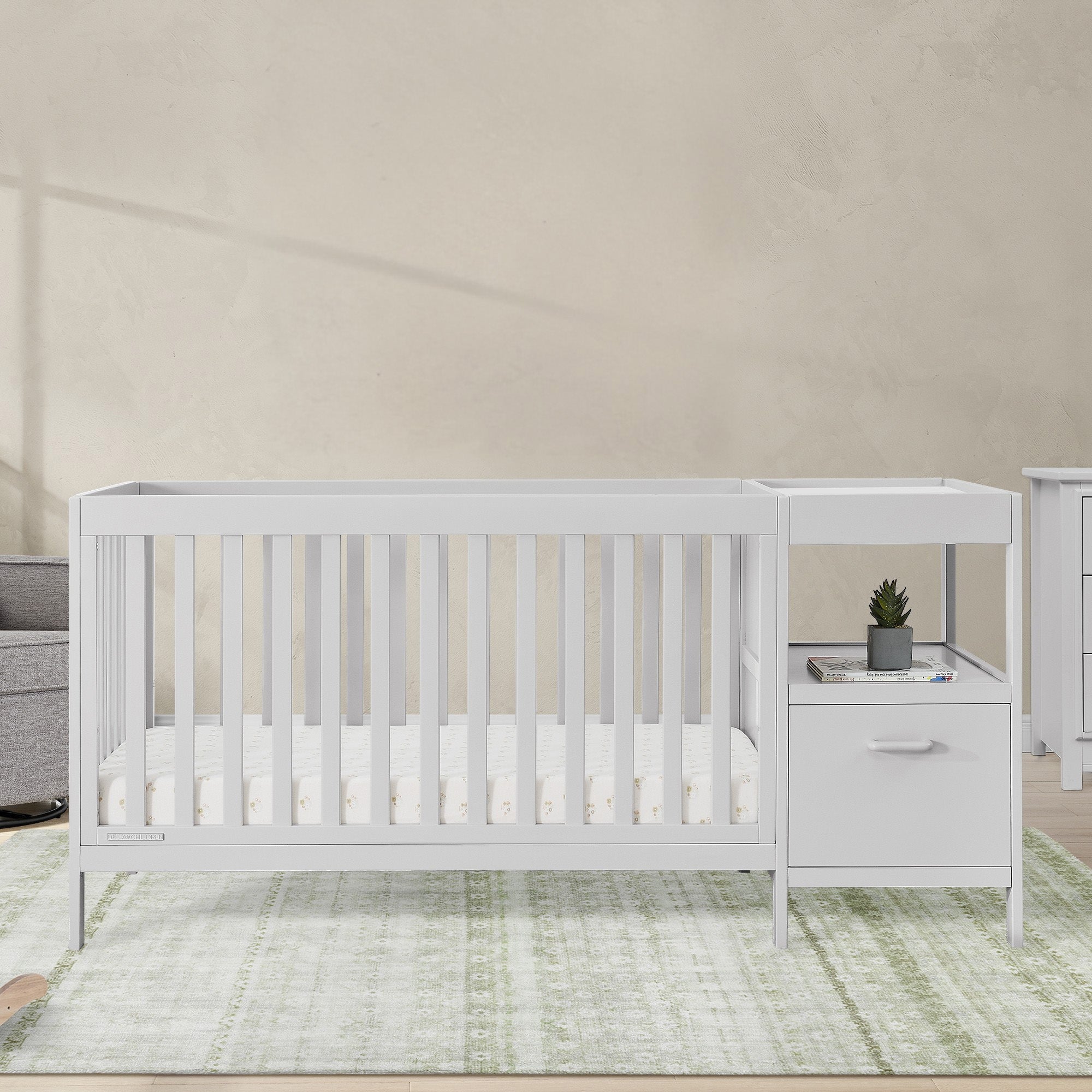 Alice 5-in-1 Convertible Baby Crib with Changing Table - Nursery Furniture for Newborn to Toddler - Perfect for Small Spaces & Modern Nurseries